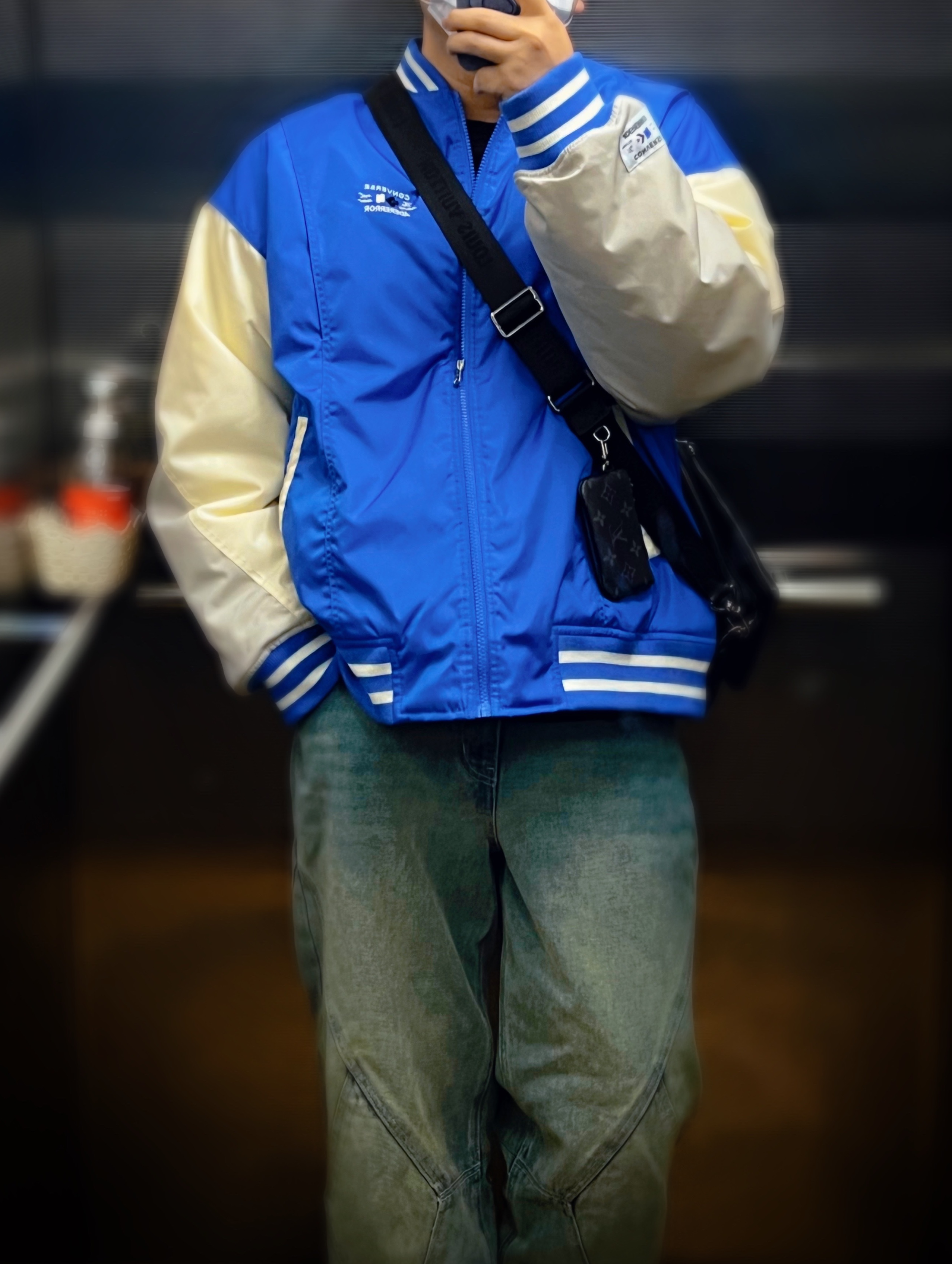 Converse x Ader Error Shapes Varsity Jacket Cobalt, Nike SB Dunk Low Pro Premium Deep Royal Blue 착용 스타일 - 3