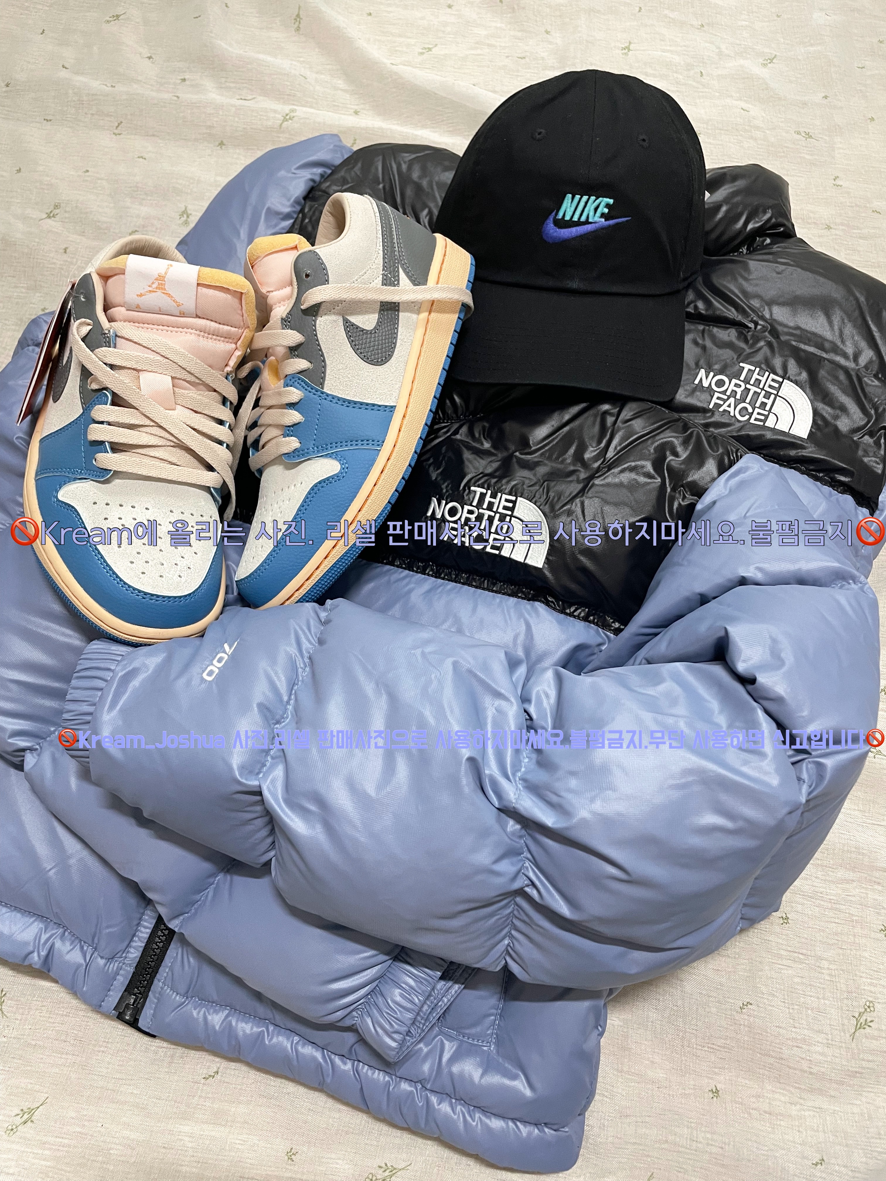 (W) The North Face Nuptse Short Jacket Folk Blue, Nike Heritage 86 Futura Washed Cap Black White 착용 스타일 - 4