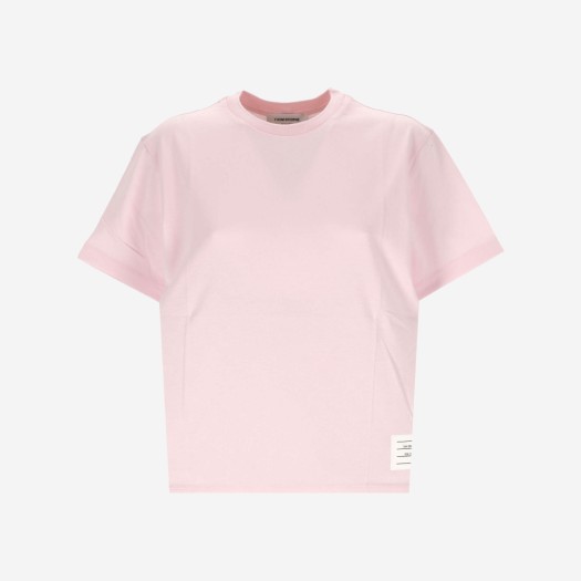 (W) 톰브라운 라이트웨이트 저지 릴렉스 핏 로고 패치 숏슬리브 티셔츠 라이트 핑크
