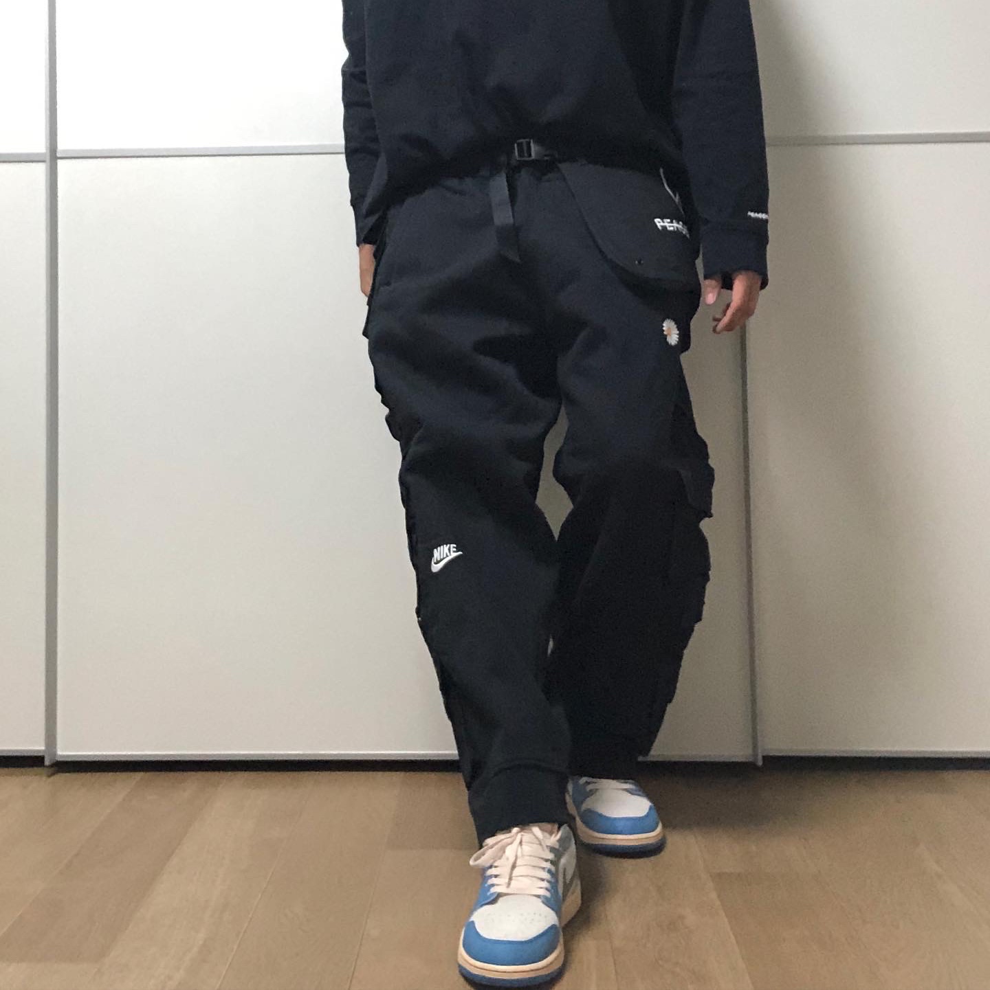 Nike x Peaceminusone Wide Pants Black (DR0096-010), Nike x Peaceminusone LS T-Shirt Black (DR0098-010) 착용 스타일 - 1