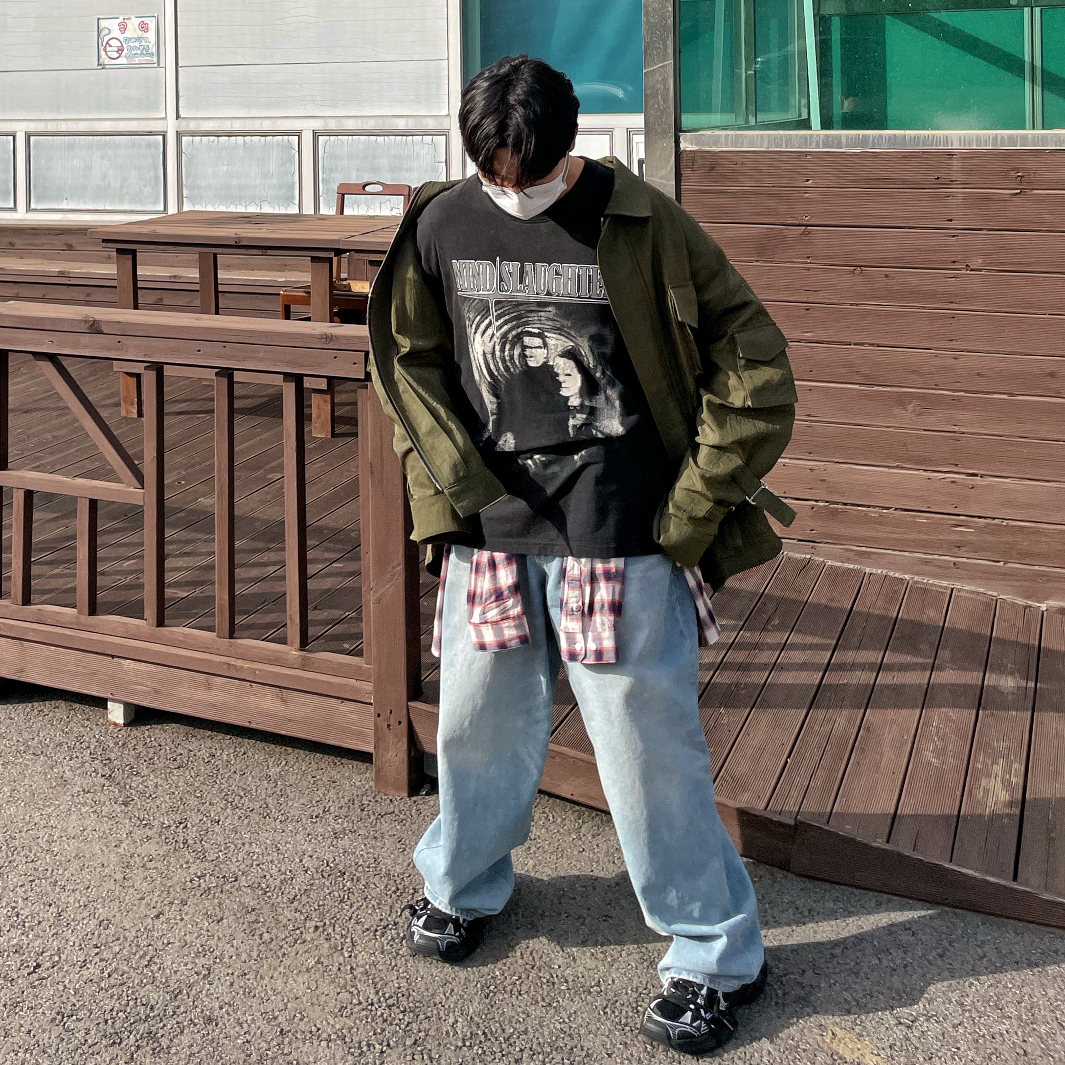 Balenciaga 3XL Sneakers Black White, Project G/R Mind Slaughter Vintage Washeed T-Shirt Black 착용 스타일 - 2