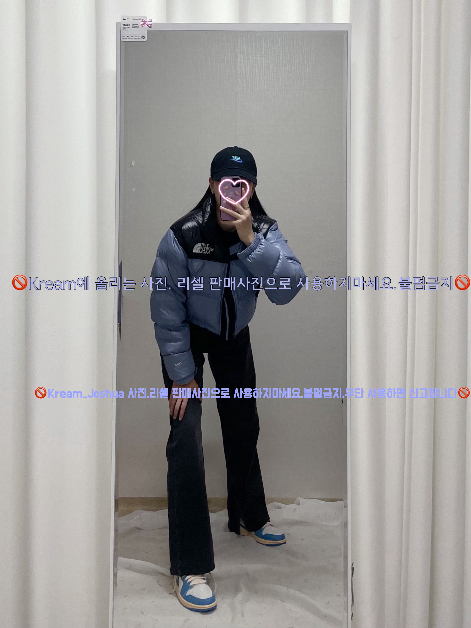 (W) The North Face Nuptse Short Jacket Folk Blue, Nike Heritage 86 Futura Washed Cap Black White 착용 스타일 - 3