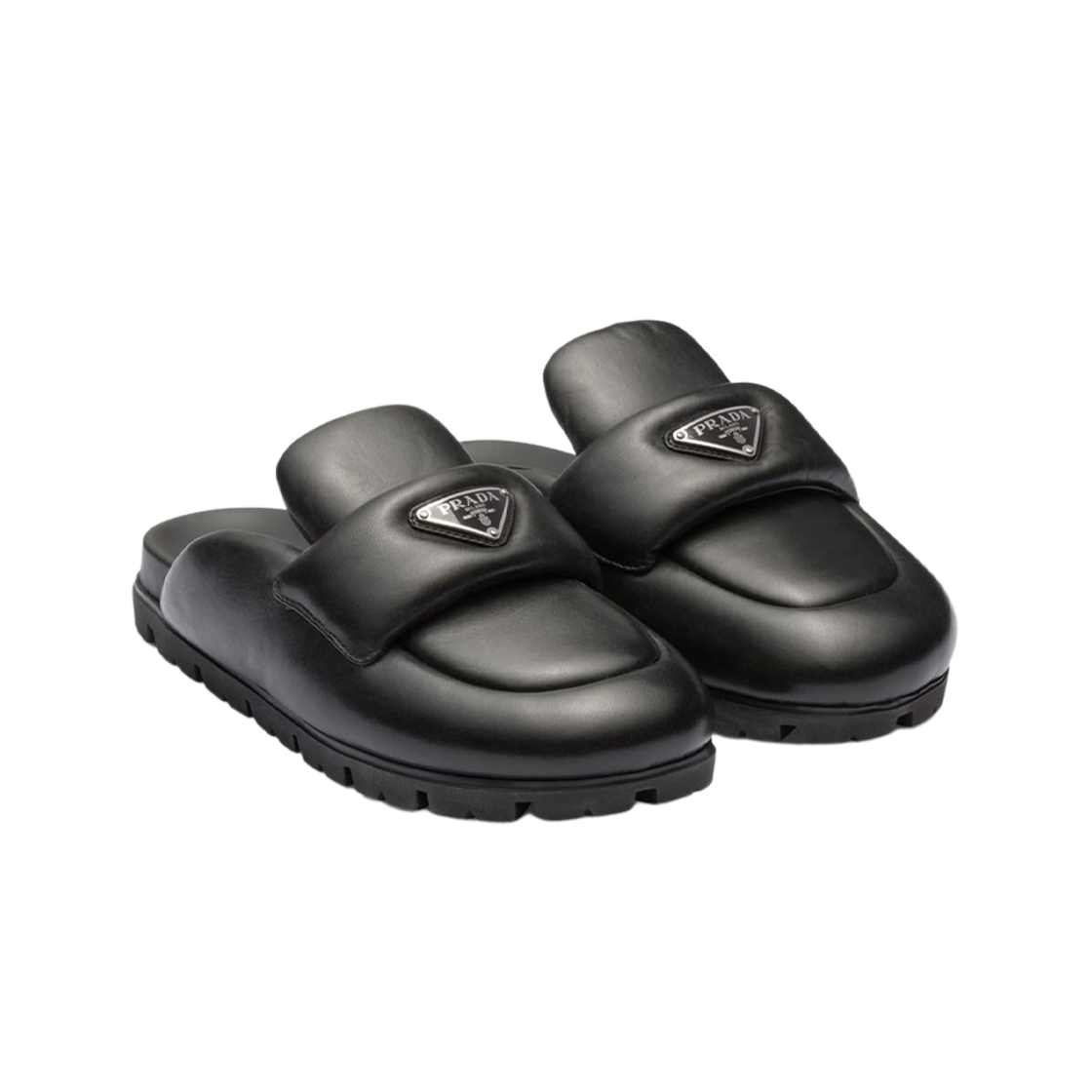 (W) 프라다 소프트 패딩 나파 레더 사보 블랙((W) Prada Soft Padded Nappa Leather Sabots Black) - 2