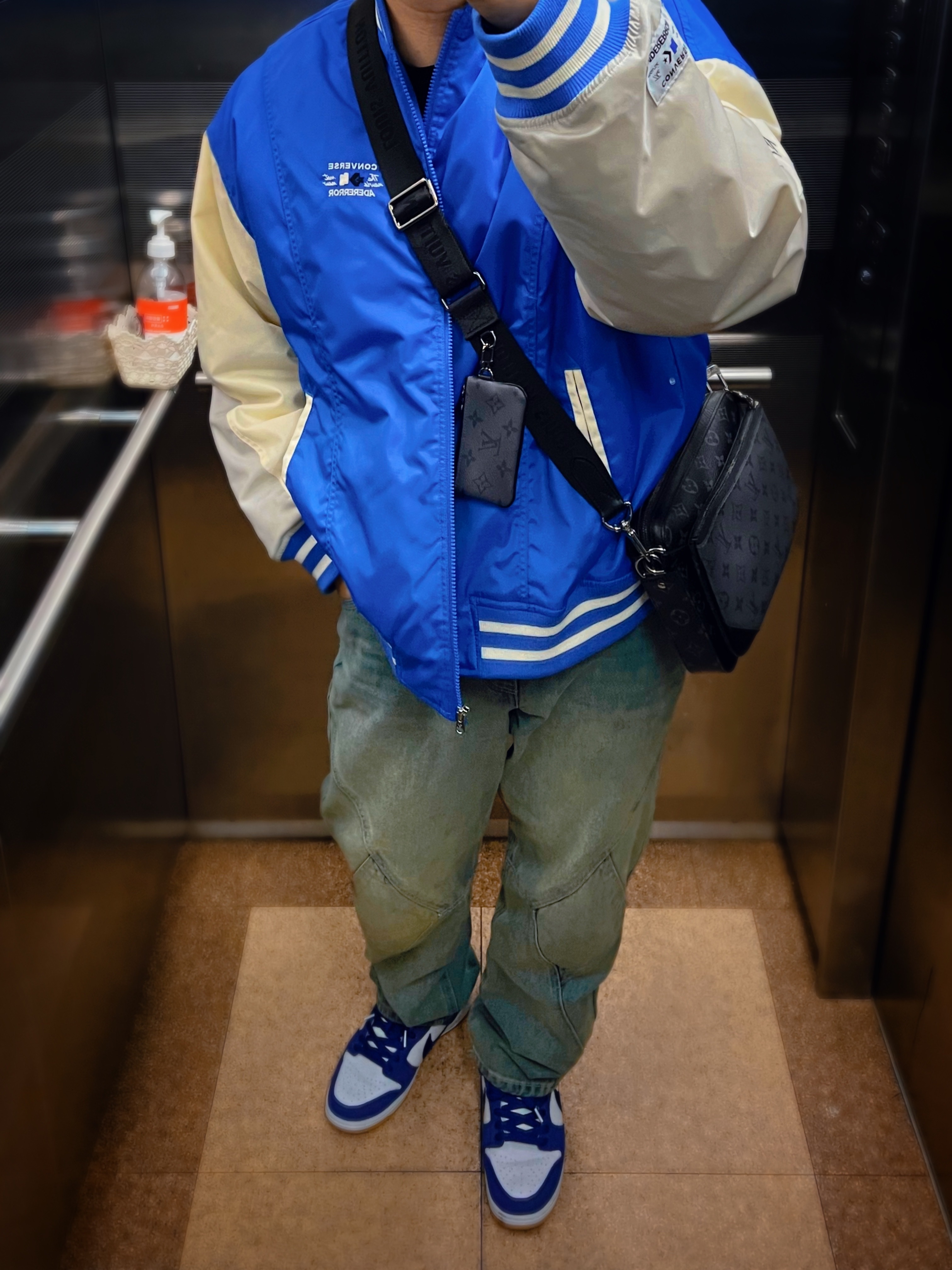 Converse x Ader Error Shapes Varsity Jacket Cobalt, Nike SB Dunk Low Pro Premium Deep Royal Blue 착용 스타일 - 1