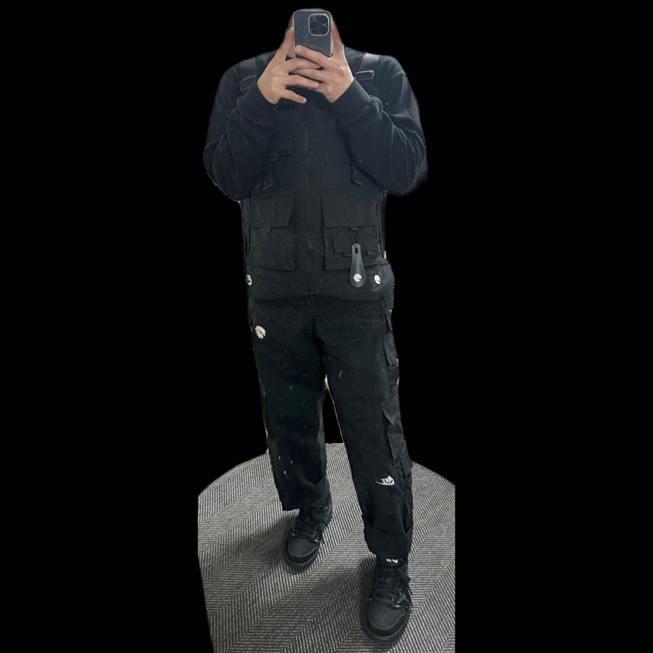 Nike x Peaceminusone 2+1 Jacket Black (DR0100-010), Nike x Peaceminusone Wide Pants Black (DR0096-010) 착용 스타일 - 3