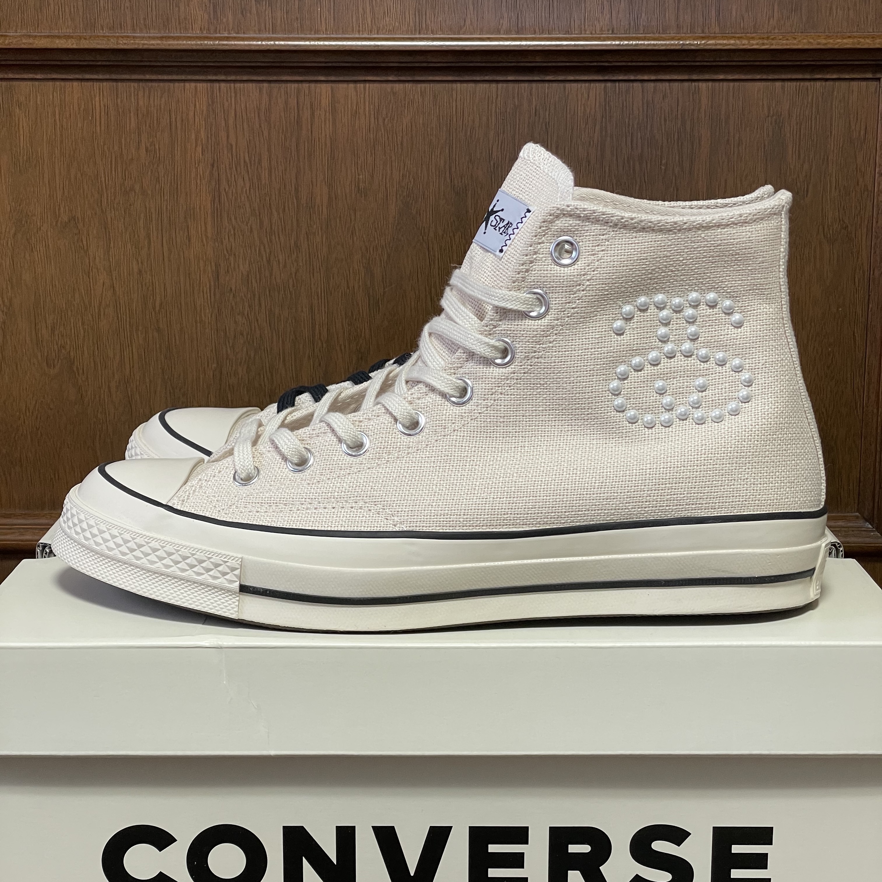 Converse x Stussy Chuck 70 High Natural Ivory 착용 스타일 - 1