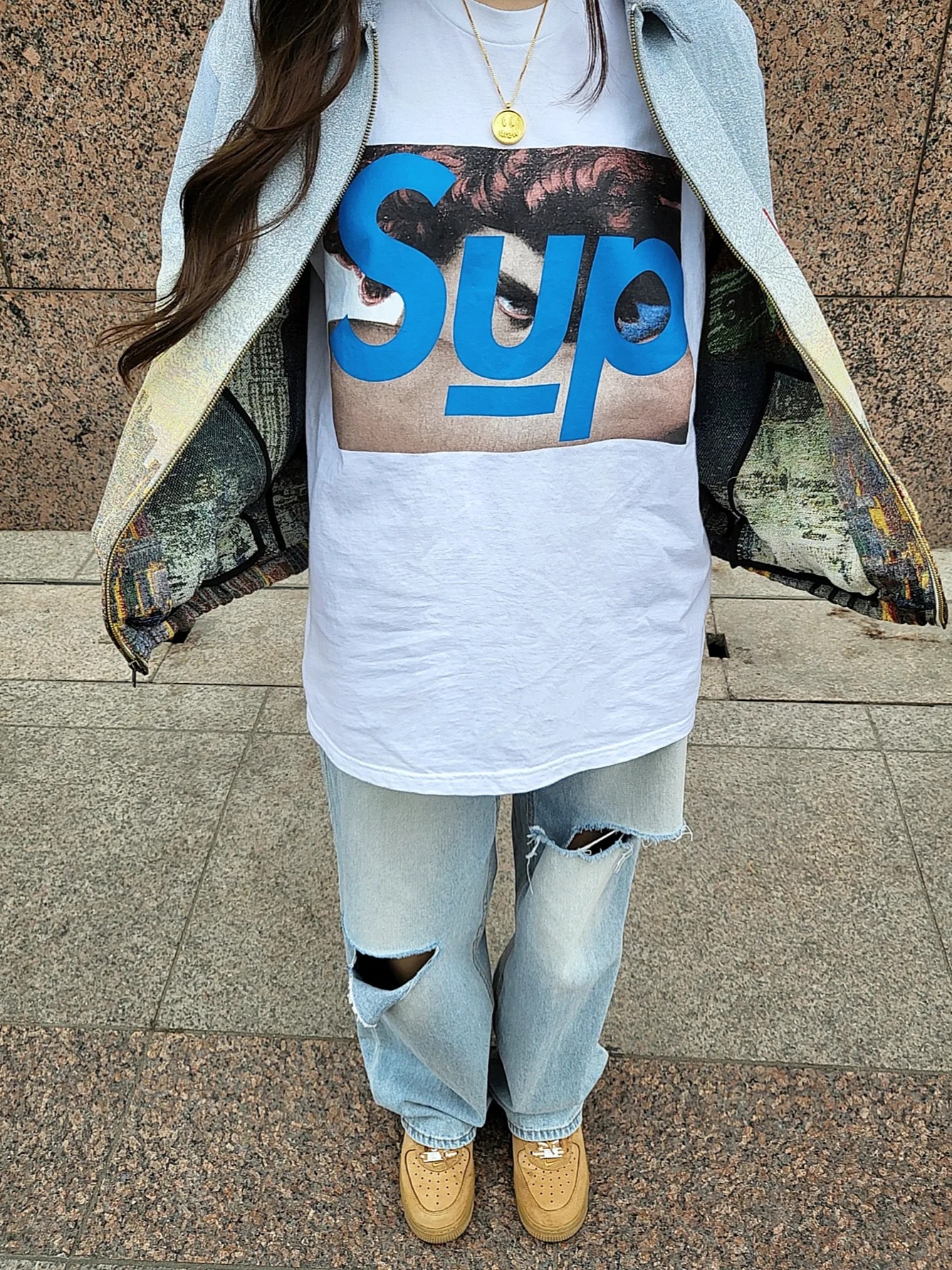 Supreme x Undercover Face T-Shirt White - 23SS, Supreme Aerial Tapestry Harrington Jacket - 20FW 착용 스타일 - 3