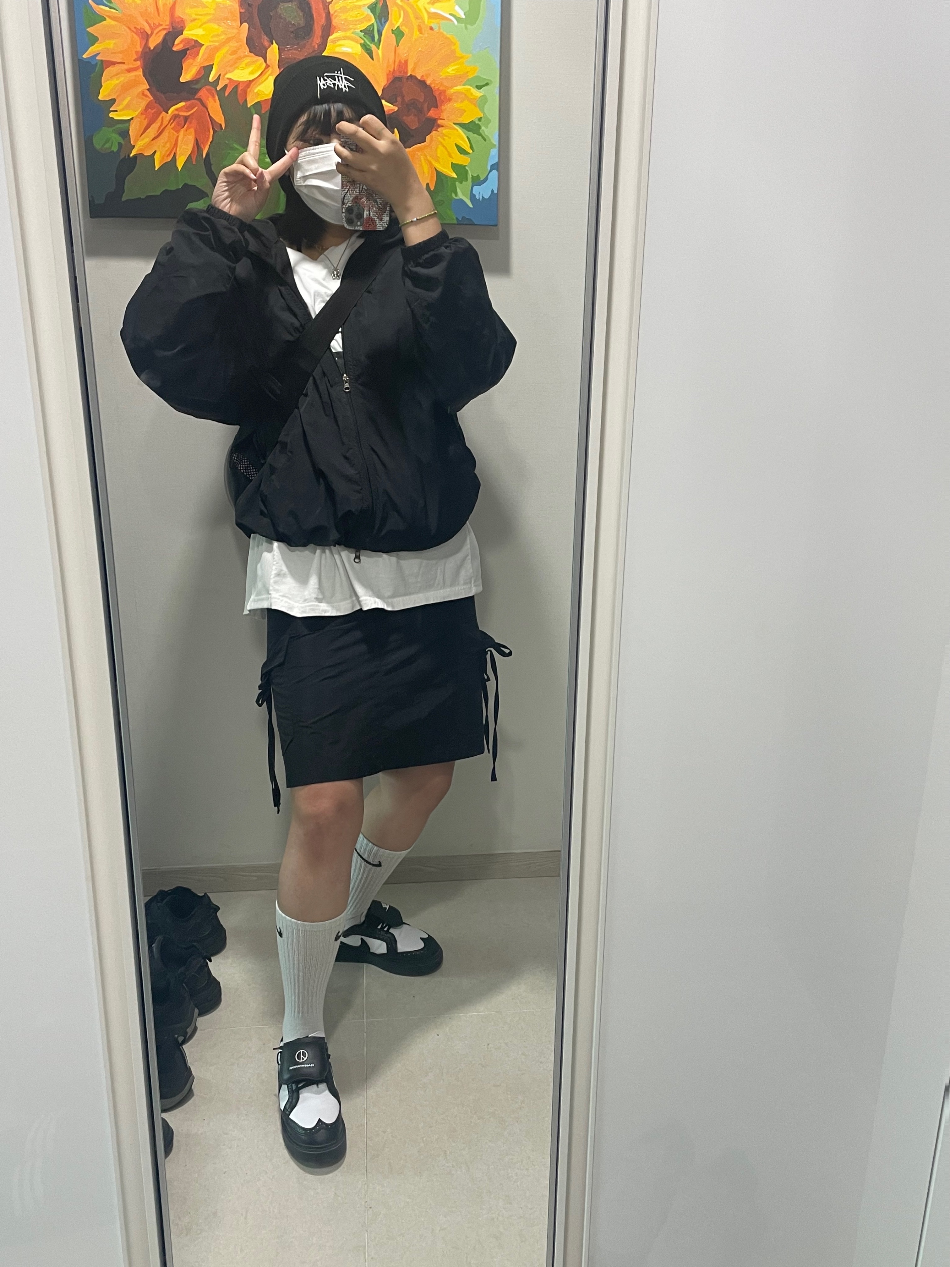 Nike x Peaceminusone Kwondo1 Black and White 착용 스타일 - 1