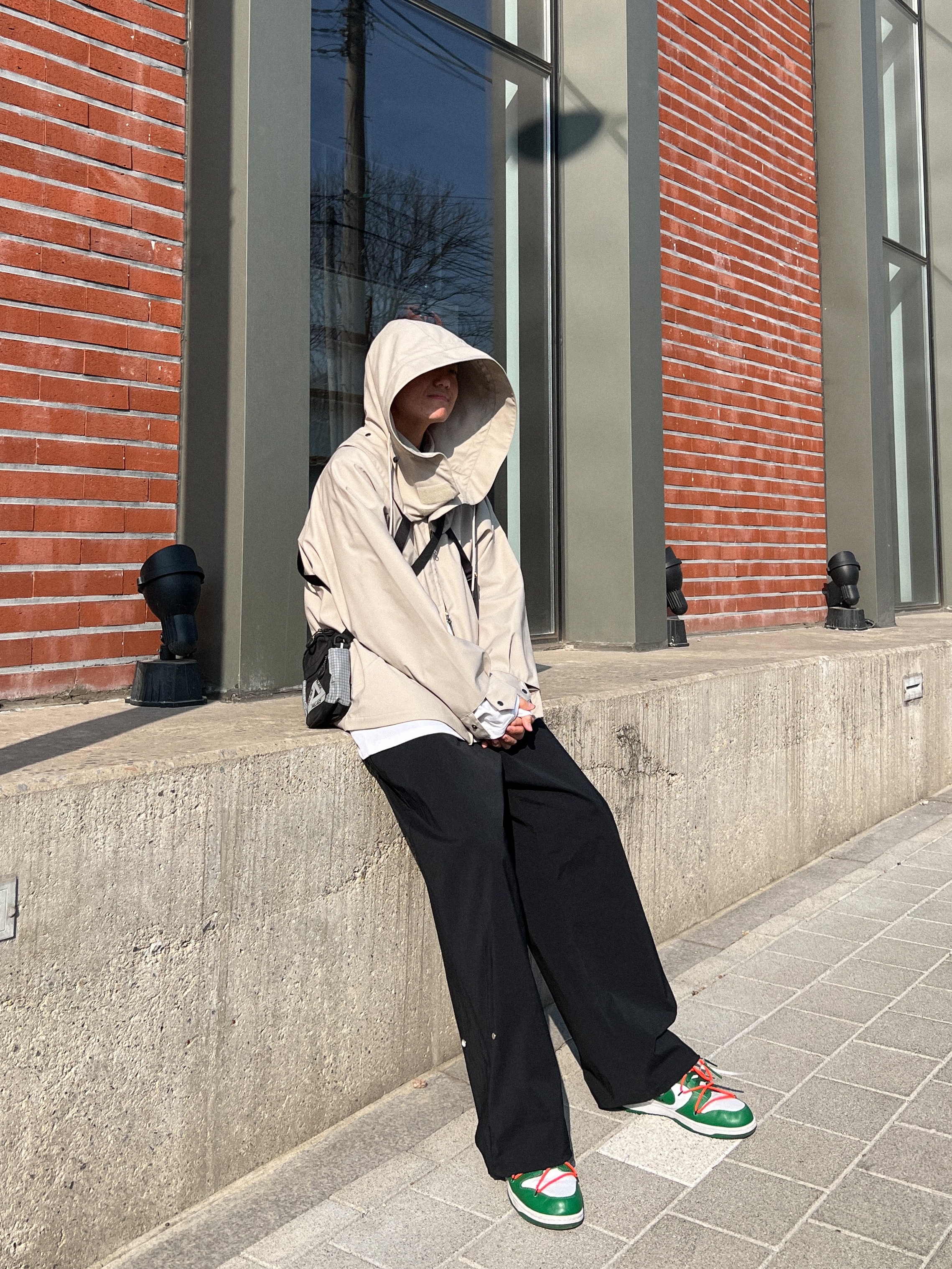 Nike x Off-White Dunk Low Pine Green, Palace Ballistic Shot Bag Black - 20FW 착용 스타일 - 1