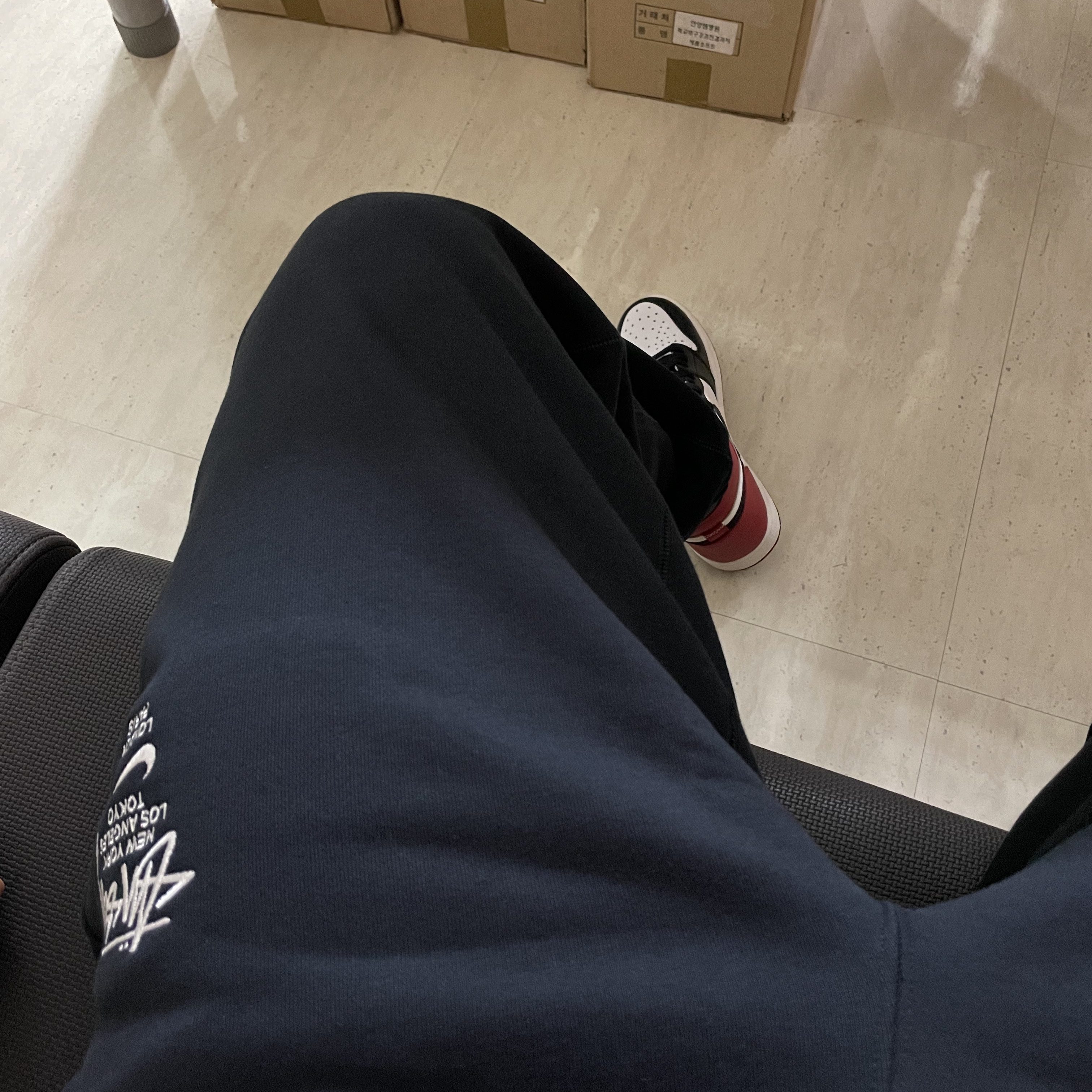 Nike x Stussy NRG ZR Fleece Pants Black - US/EU, Jordan 1 Retro High OG Black Toe 2016 착용 스타일