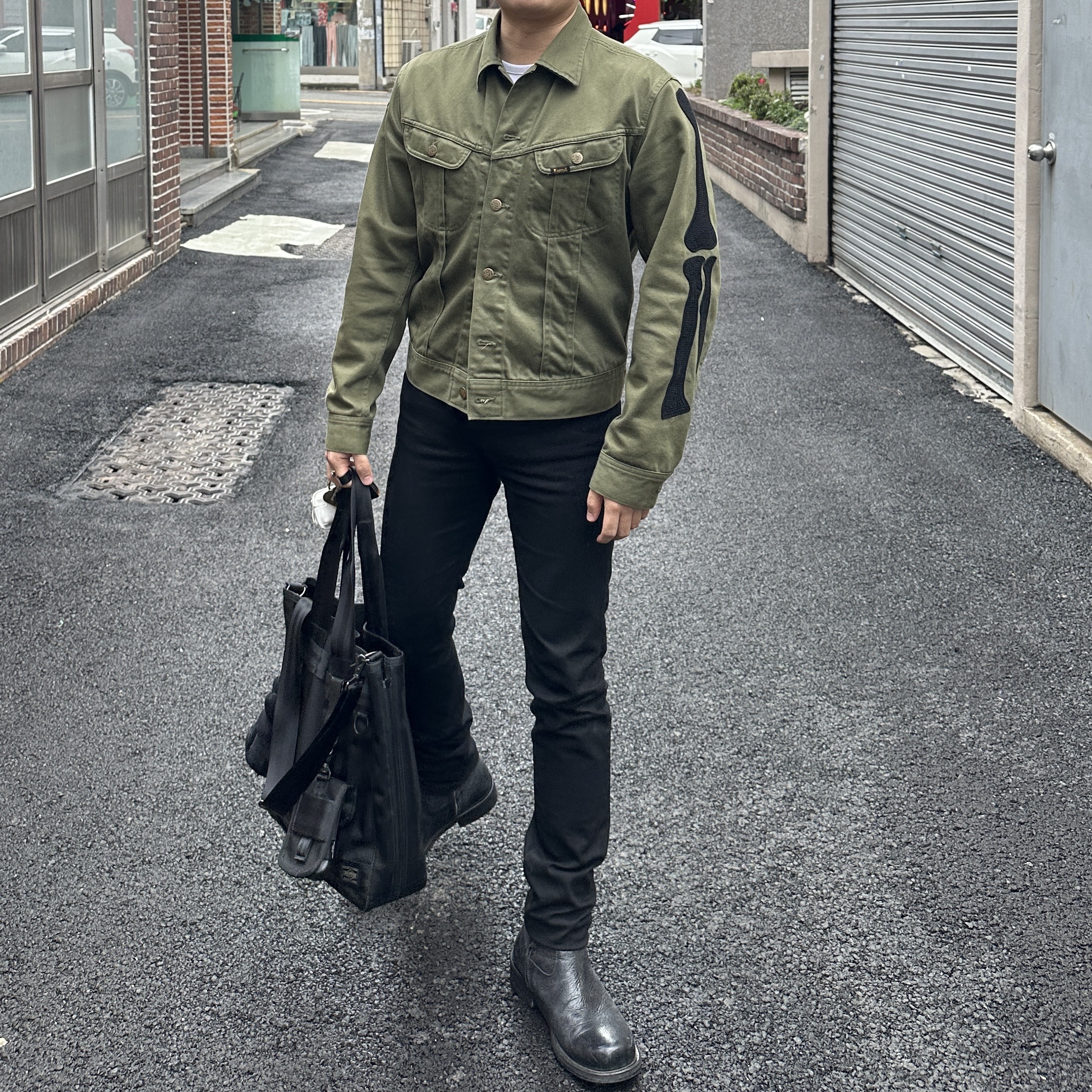 Kapital Vintage Satin Mexican Tuxedo Westerner Bone Jacket Khaki 착용 스타일 - 3