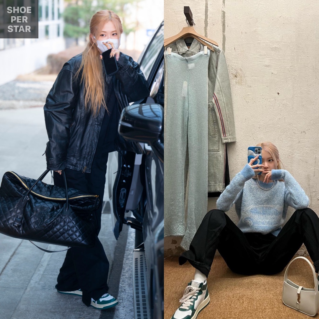 Autry Medalist Mid Leather Sneakers Green White 착용 스타일 - 1