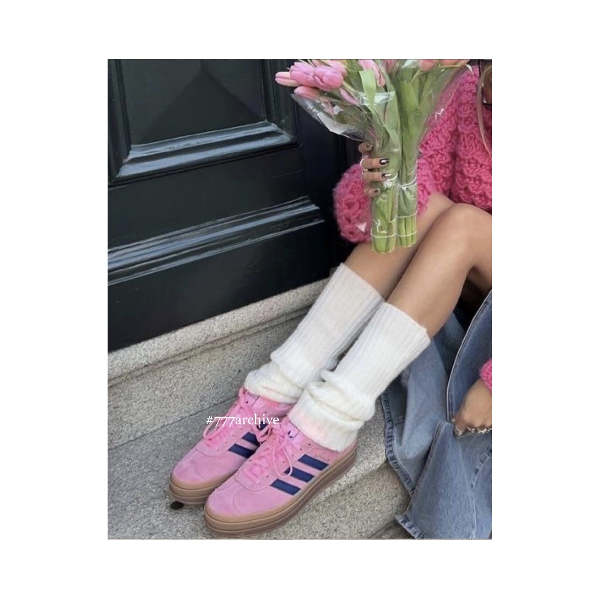 (W) Adidas Gazelle Bold Pink Glow Victory Blue 착용 스타일 - 1