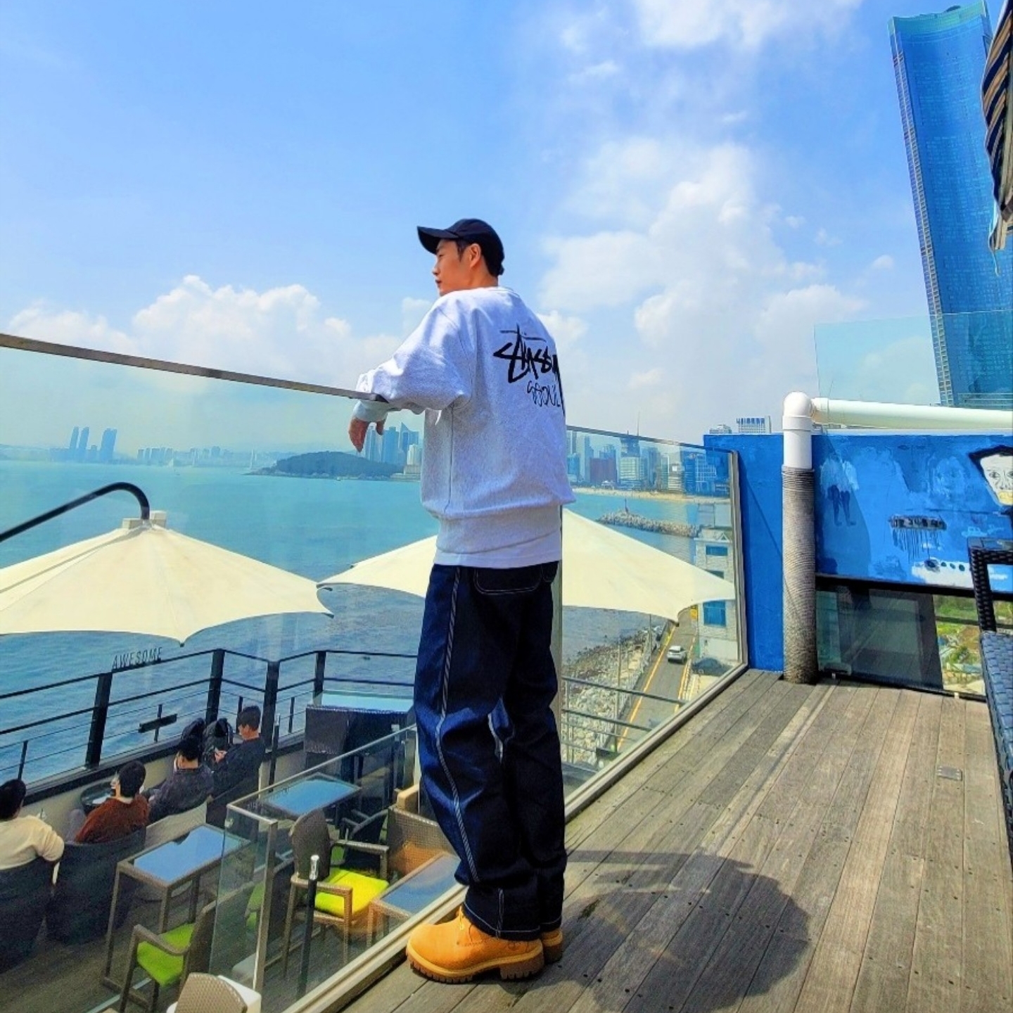 Ader Error OG; Box @1211 Cap Black, Stussy Stock Seoul Crew Ash Heather 2021 착용 스타일 - 2