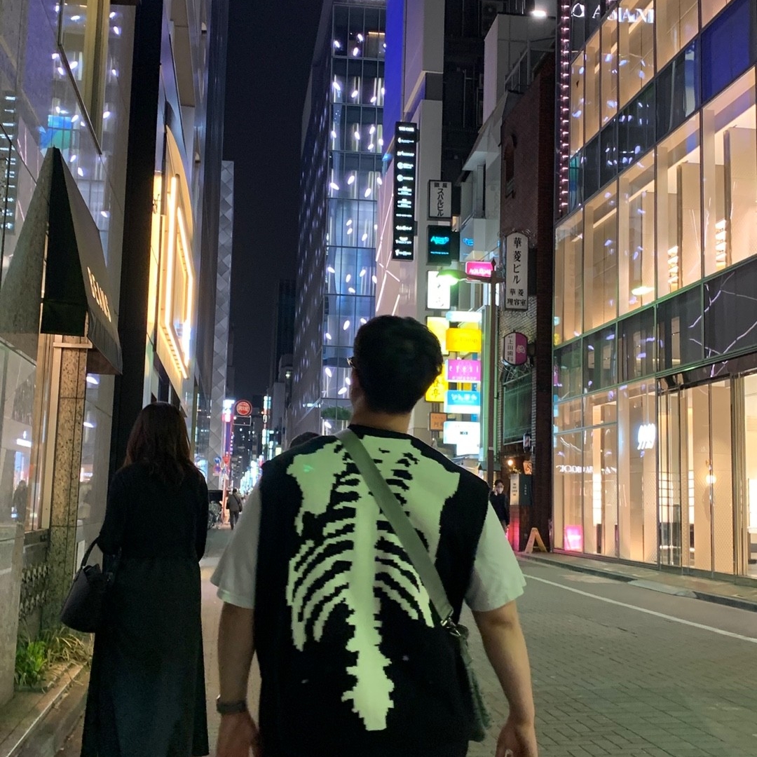 Kapital 5G Cotton Knit Bone Vest Black 착용 스타일 - 2