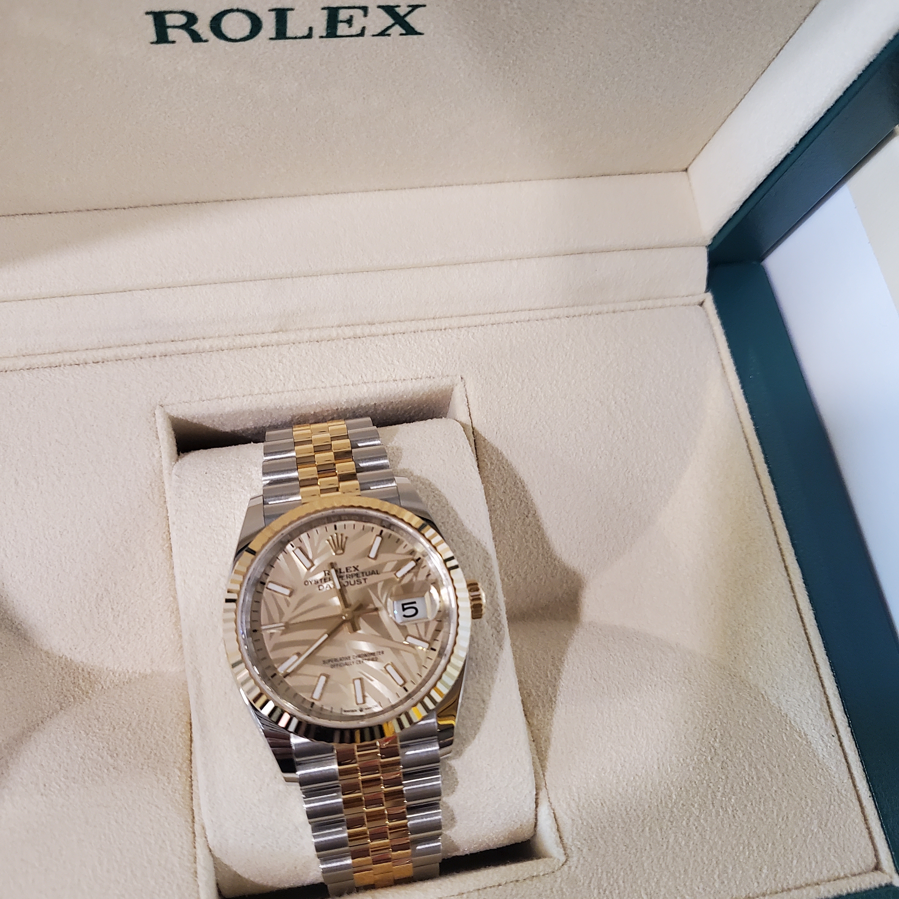 Rolex Datejust 36mm 126233 Palm Motif Golden Jubilee 착용 스타일