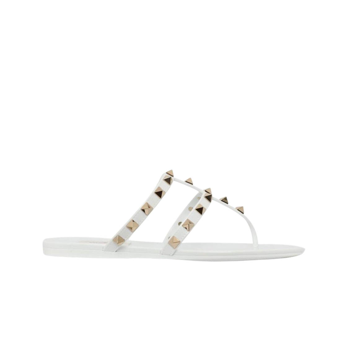 S0T84PVS001 (W) Valentino Rockstud Flat Rubber Sandal White
