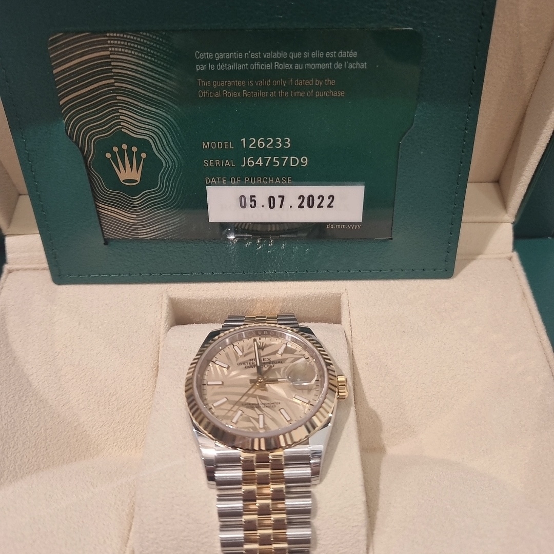 Rolex Datejust 36mm 126233 Palm Motif Golden Jubilee 착용 스타일