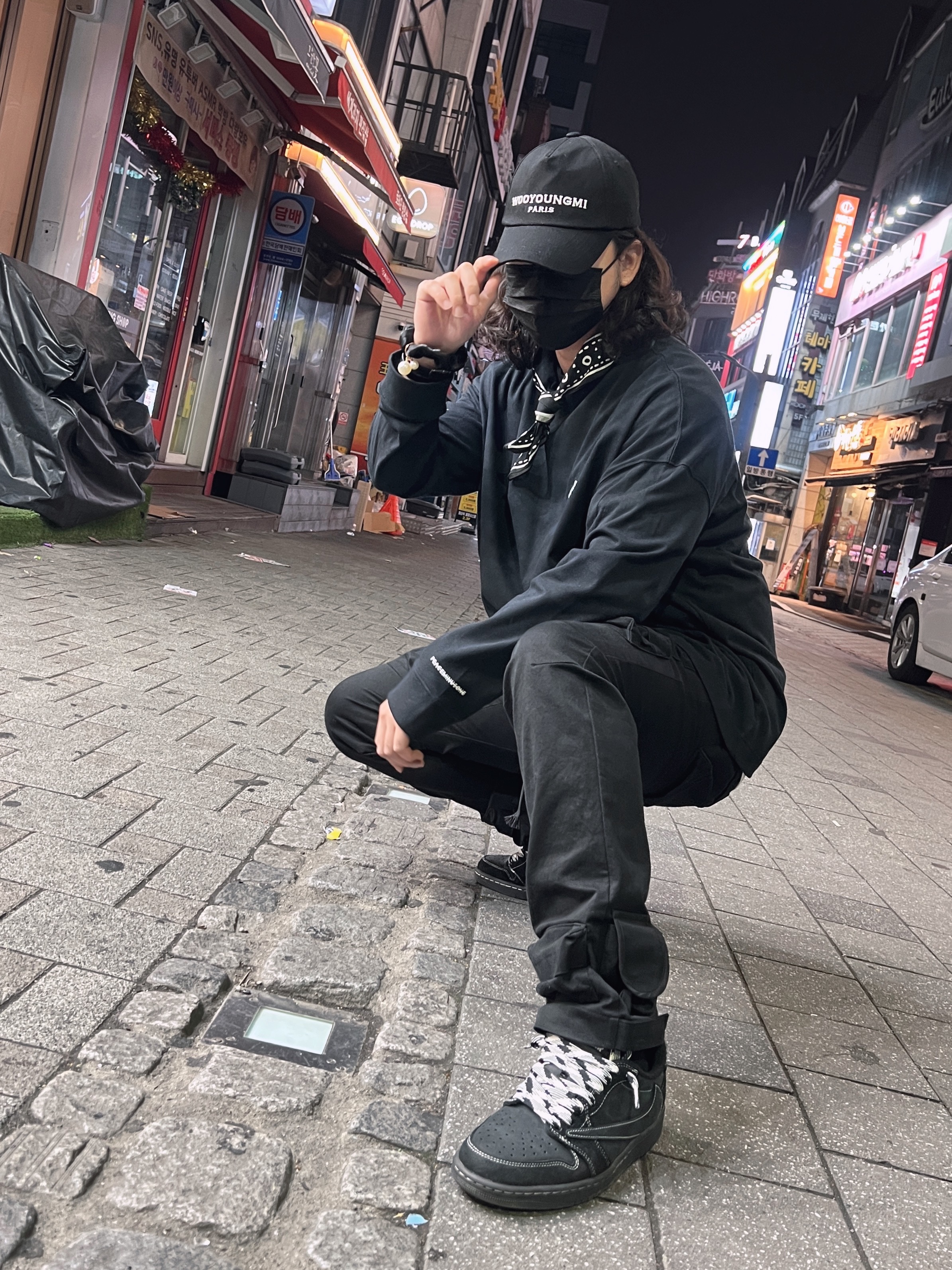 Nike x Peaceminusone LS T-Shirt Black (DR0098-010), Grailz Flight Pocket Pants Black 착용 스타일 - 1