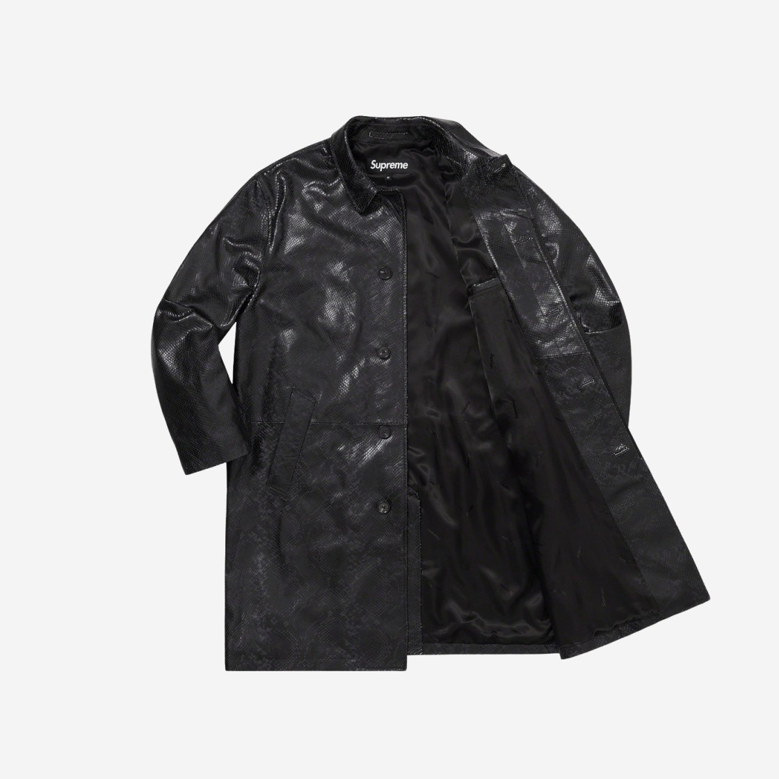 Supreme Leather Snake Trench Coat Black - 23SS 상세 이미지 3