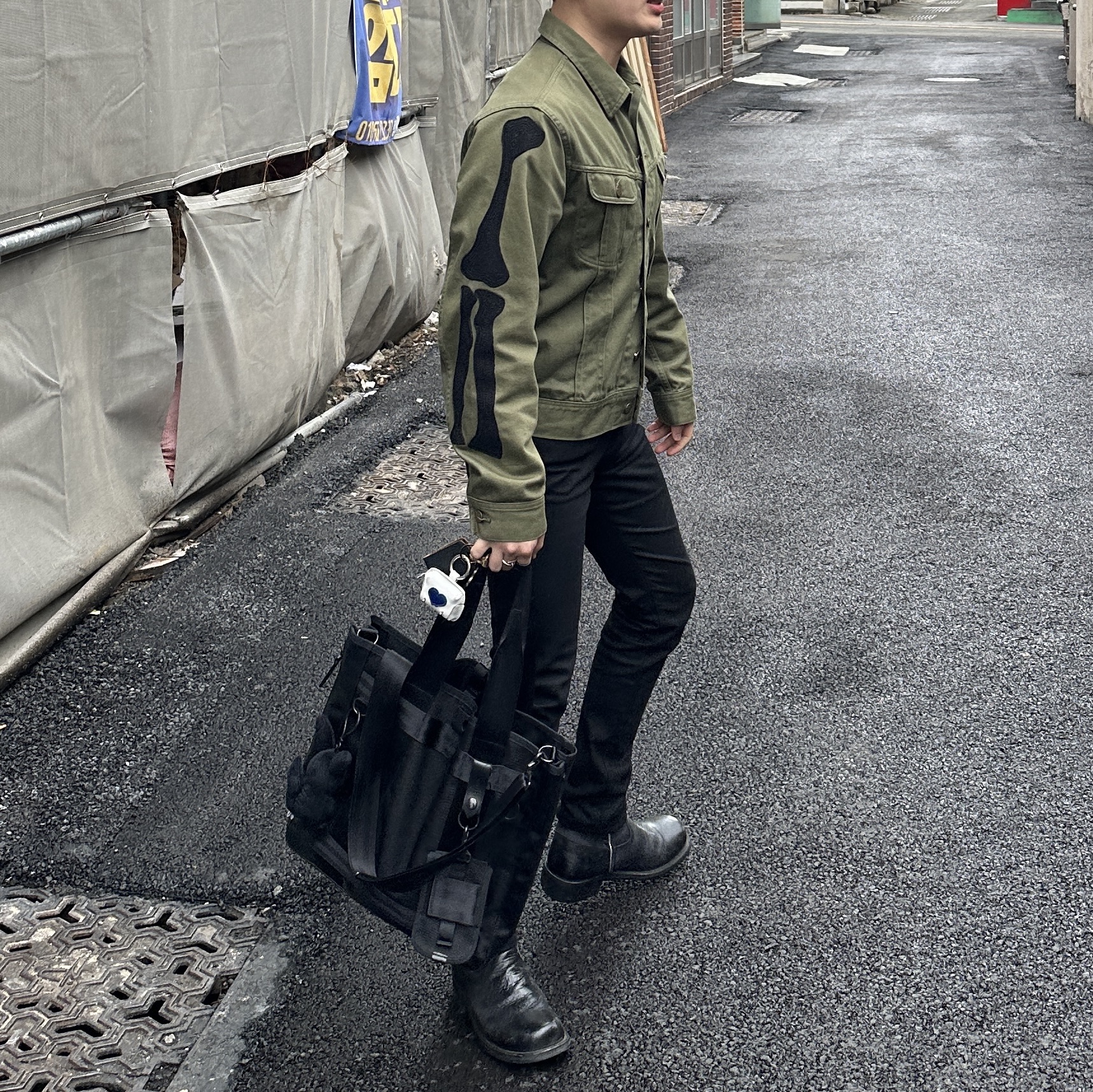 Kapital Vintage Satin Mexican Tuxedo Westerner Bone Jacket Khaki 착용 스타일 - 1