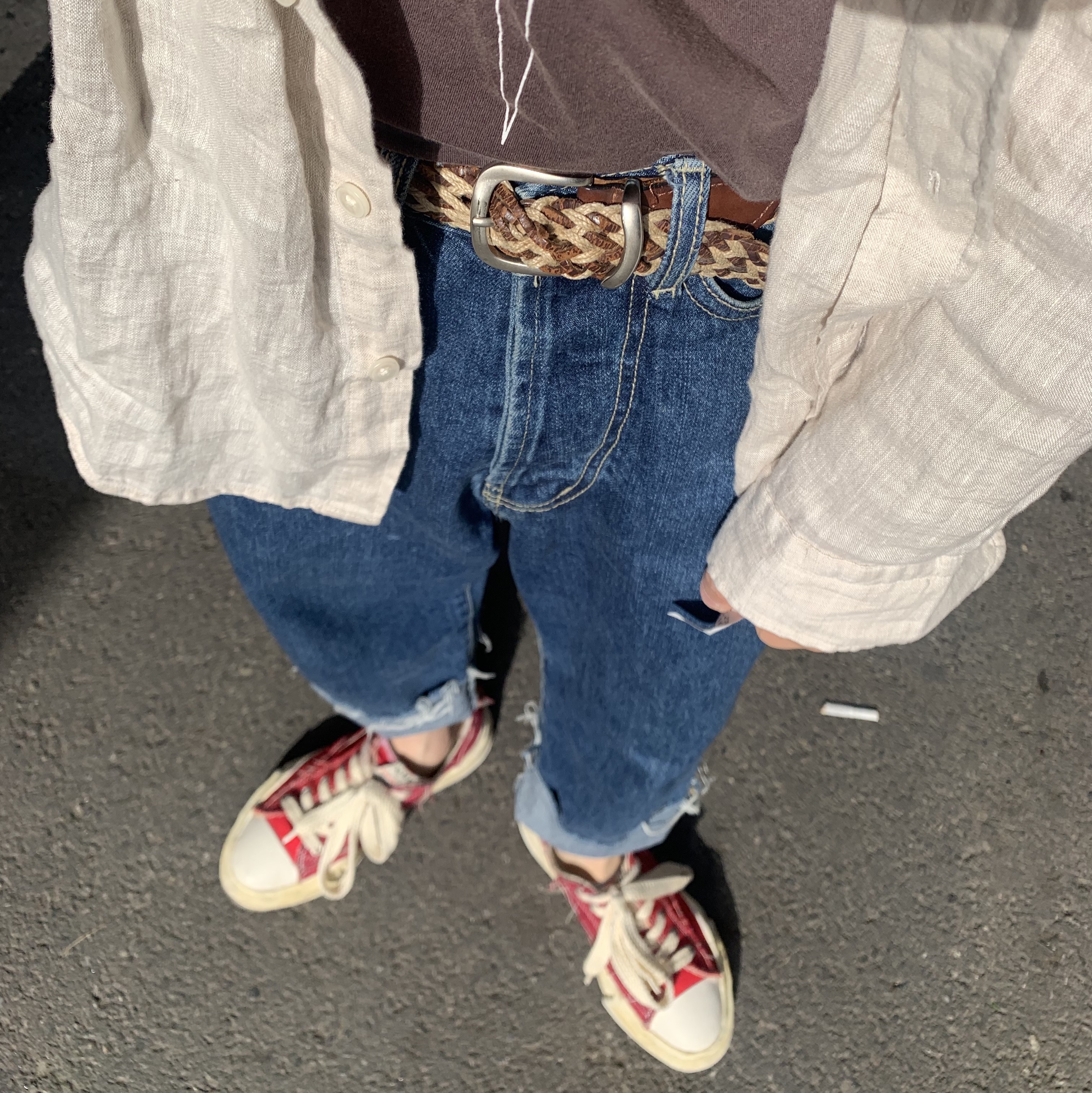 Maison Mihara Yasuhiro Peterson OG Sole OD Canvas Low-top Sneakers Red 착용 스타일 - 3