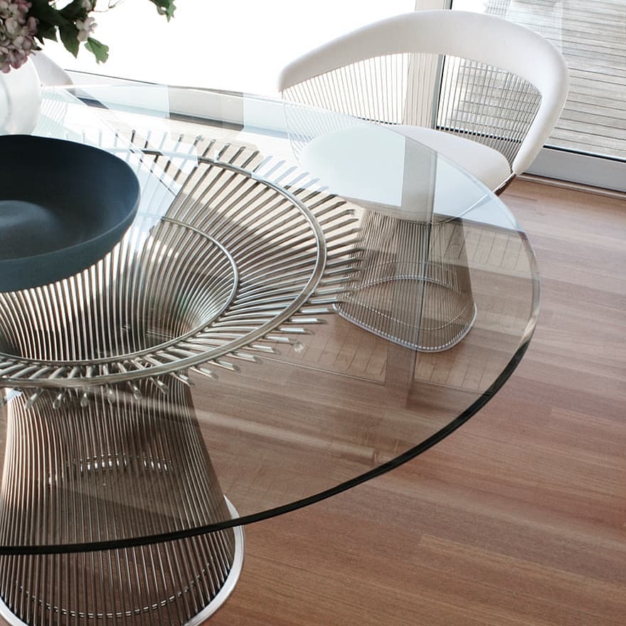 Knoll Platner Coffee Table Nickel Clear Glass 1070mm 착용 스타일
