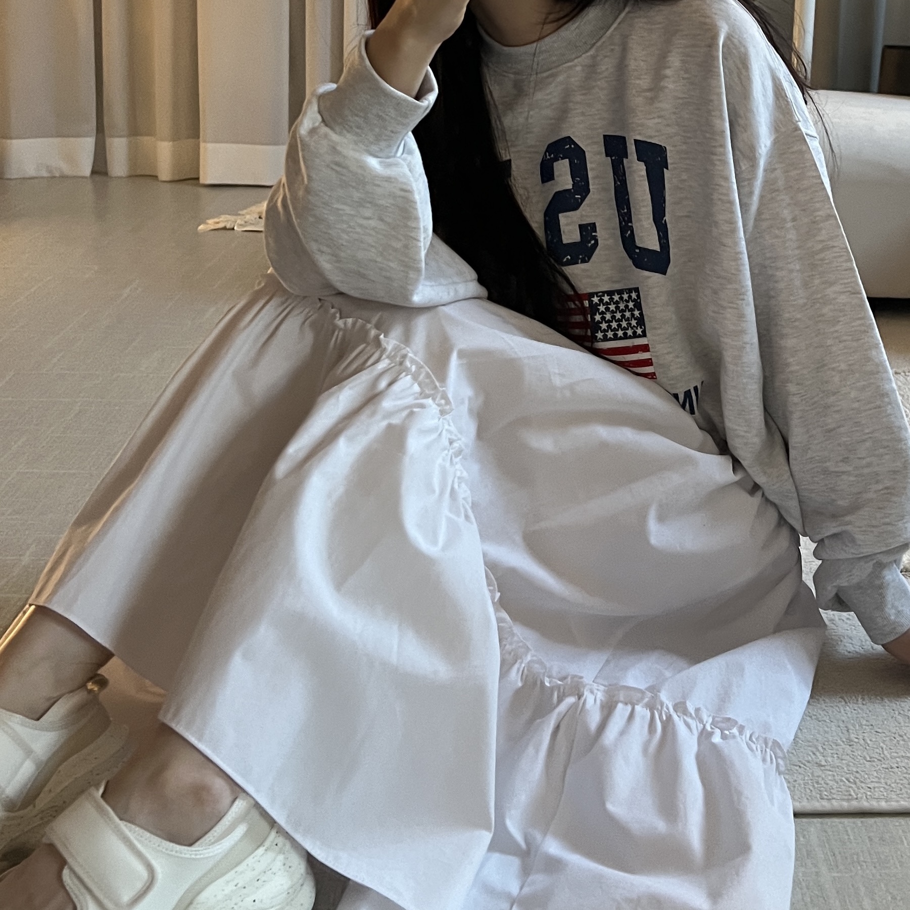 (W) Zara Sprots Ballerina Flat Shoes Cream White 착용 스타일 - 2