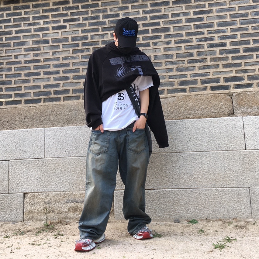 Balenciaga 3XL Sneakers White Red, Project G/R Mind Slaughter Vintage Washeed Hoodie Black 착용 스타일 - 3