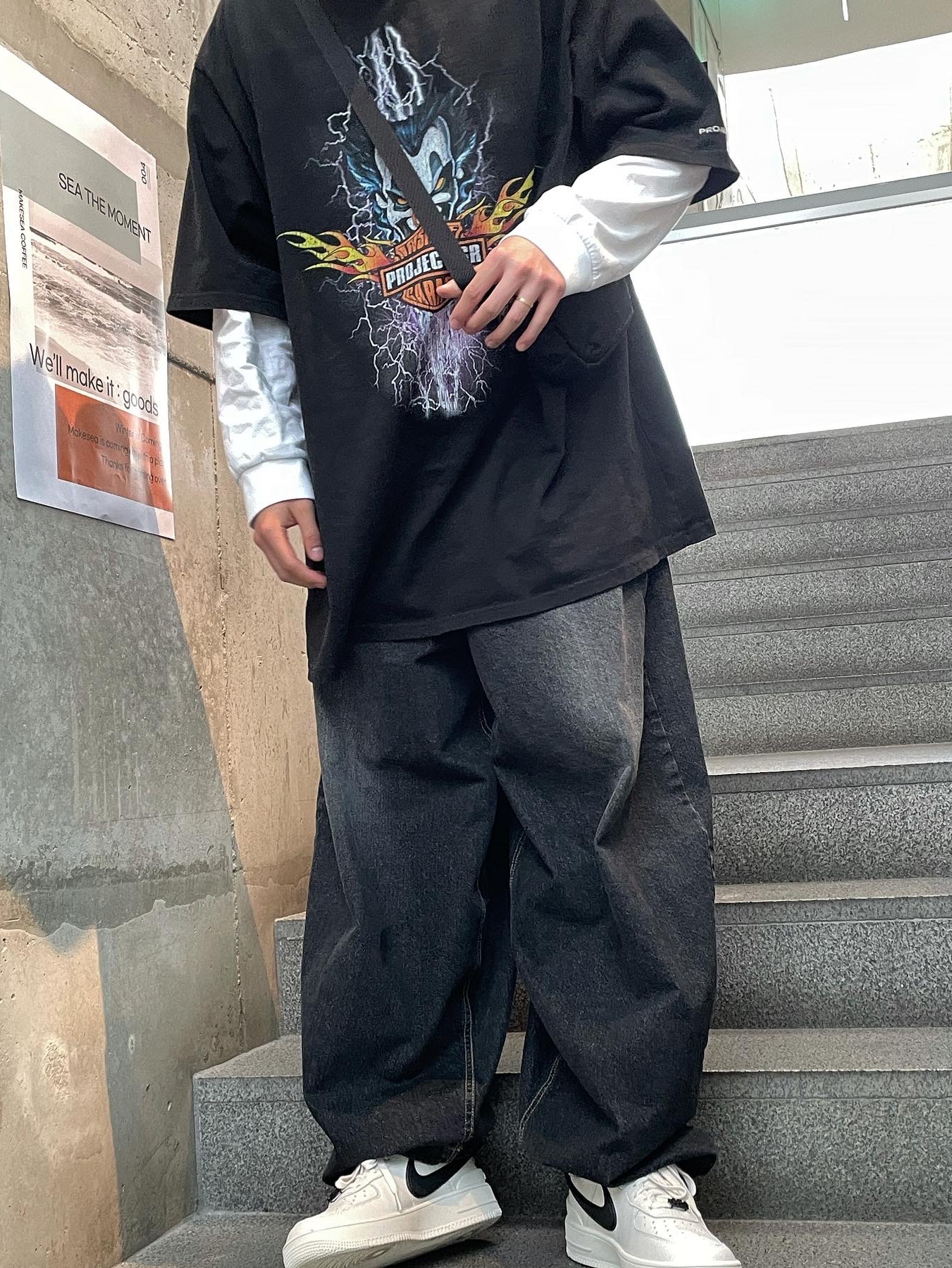 Nike x Ambush Air Force 1 Low SP Phantom, Project G/R x Insane Garage Clown Distressed T-Shirt Black 착용 스타일 - 4