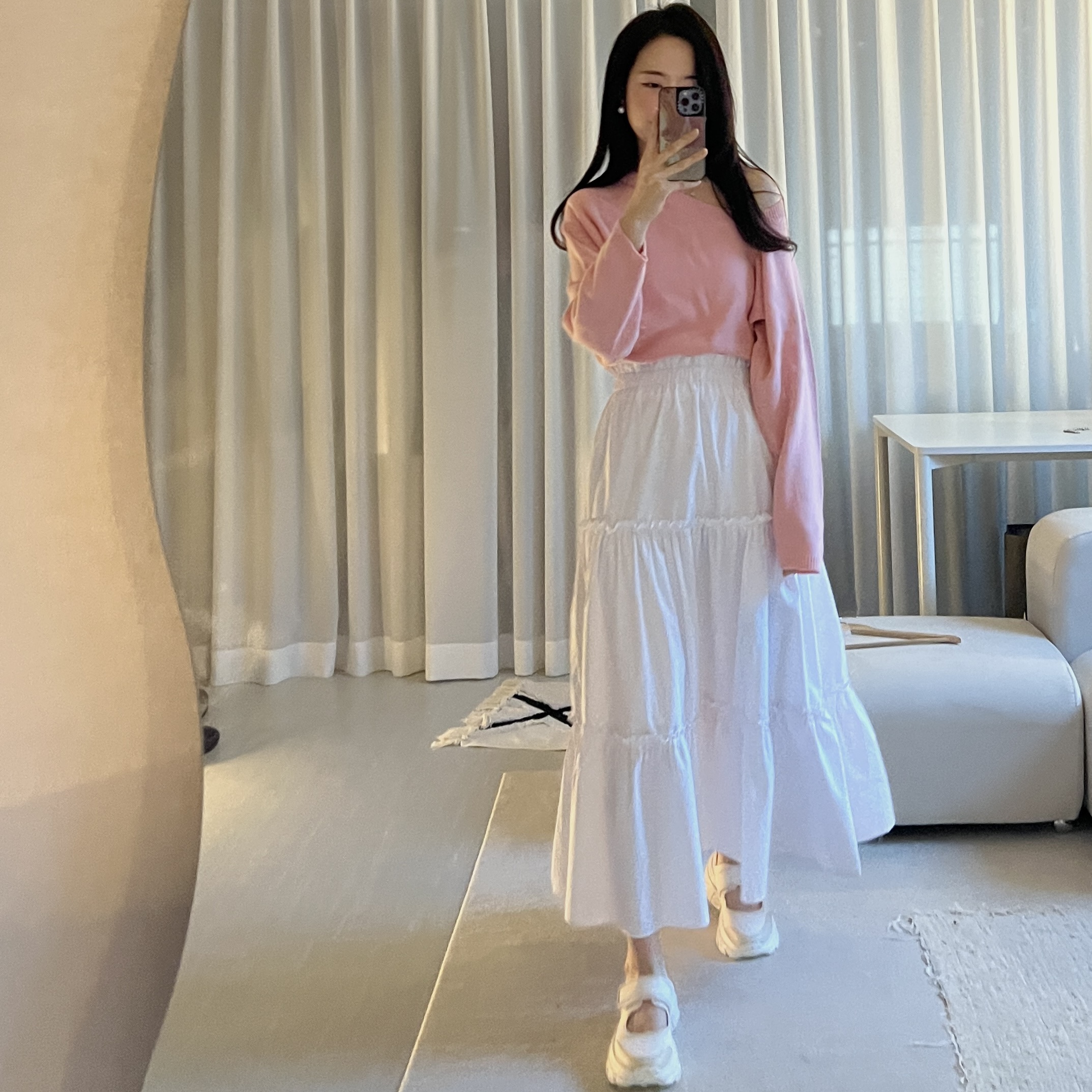 (W) Zara Sprots Ballerina Flat Shoes Cream White 착용 스타일 - 1