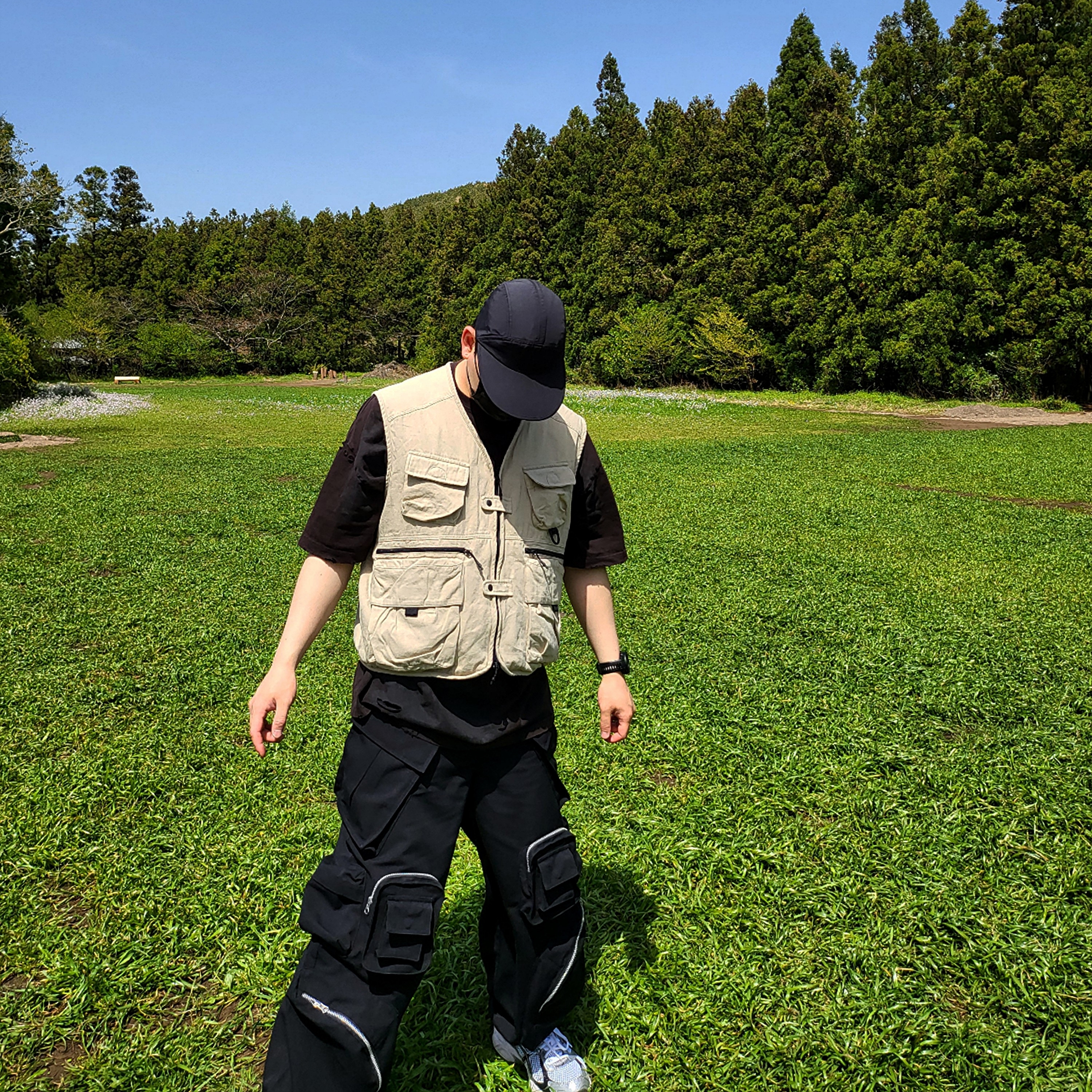 Nonnod Mechanic Cargo Pants Black, Asics Gel-1130 White Black 착용 스타일 - 3