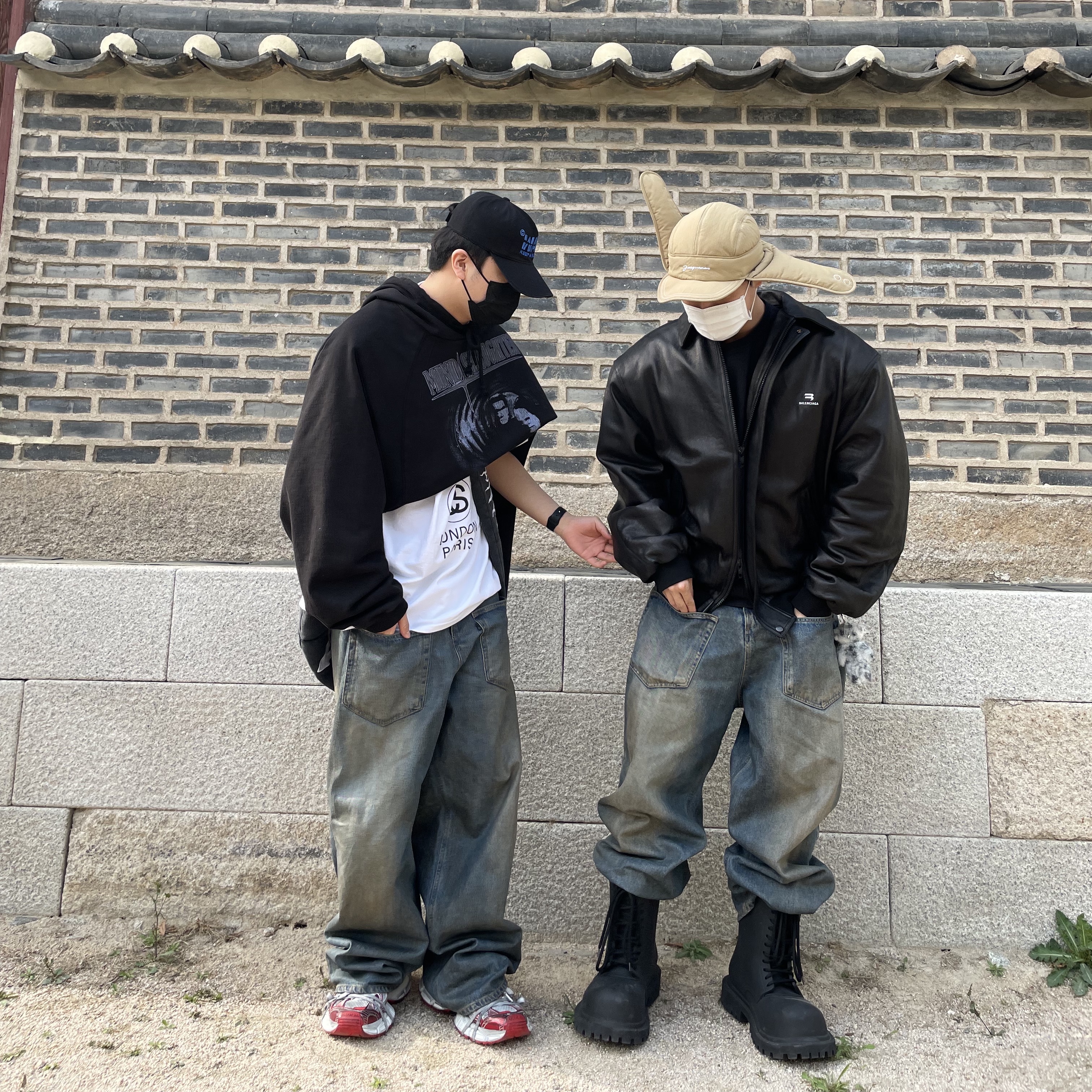 Balenciaga 3XL Sneakers White Red, Project G/R Mind Slaughter Vintage Washeed Hoodie Black 착용 스타일 - 5
