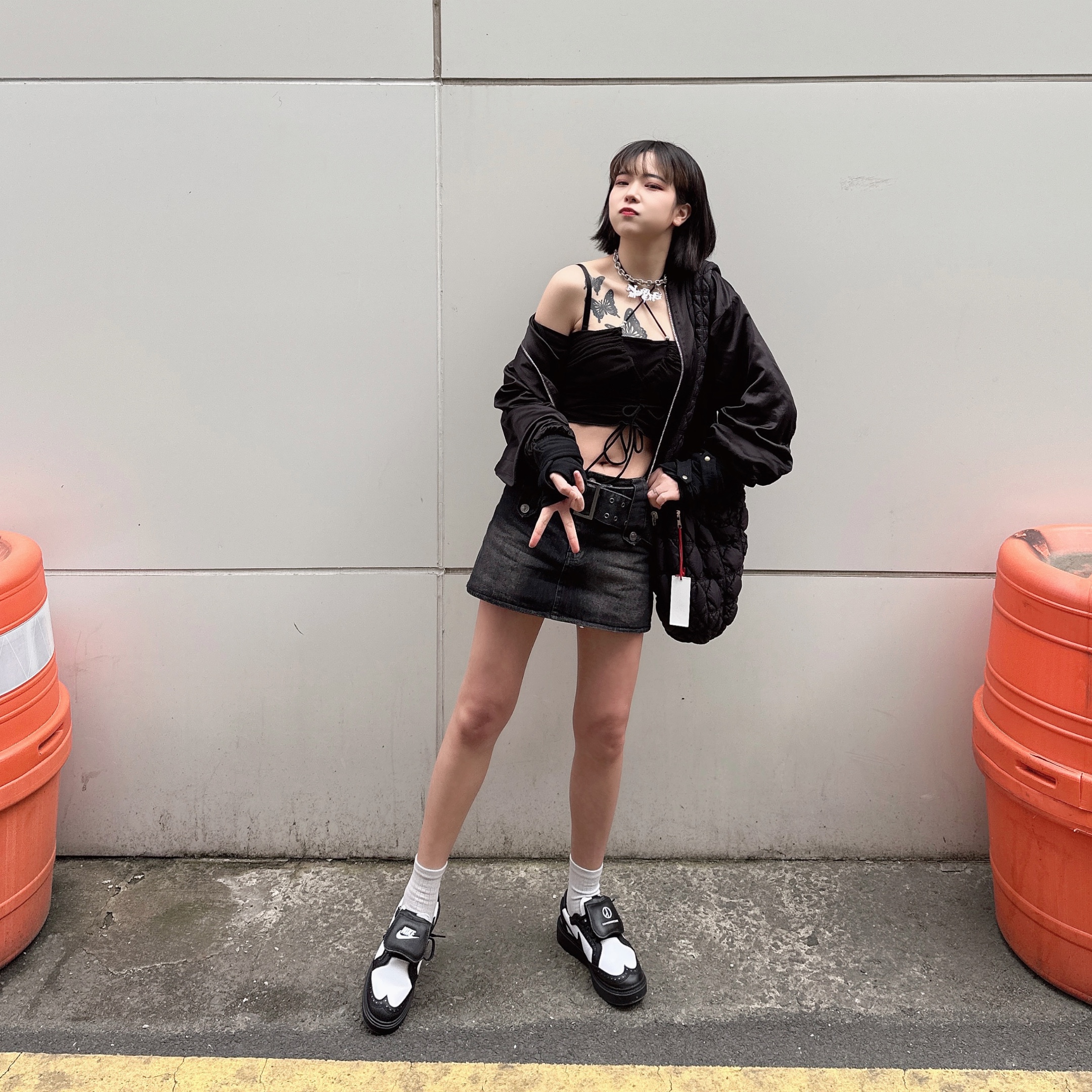 Nike x Peaceminusone Kwondo1 Black and White 착용 스타일 - 1