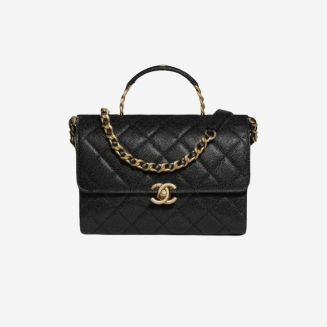 샤넬 핸들 장식의 스몰 플랩백 그레인드 샤이니 카프스킨 & 골드 메탈 블랙 | Chanel | KREAM