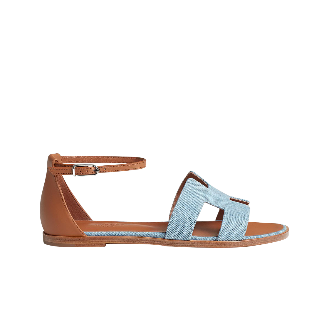 (W) 에르메스 산토리니 샌들 데님 카프스킨 & 블루 클레어 나뛰렐((W) Hermes Santorini Sandal Denim Calfskin & Bleu Clair Naturel) - 1