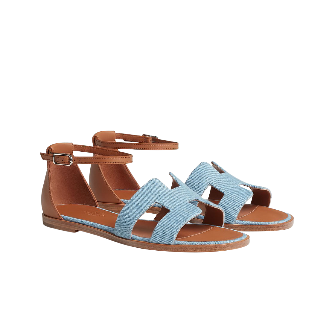 (W) 에르메스 산토리니 샌들 데님 카프스킨 & 블루 클레어 나뛰렐((W) Hermes Santorini Sandal Denim Calfskin & Bleu Clair Naturel) - 2