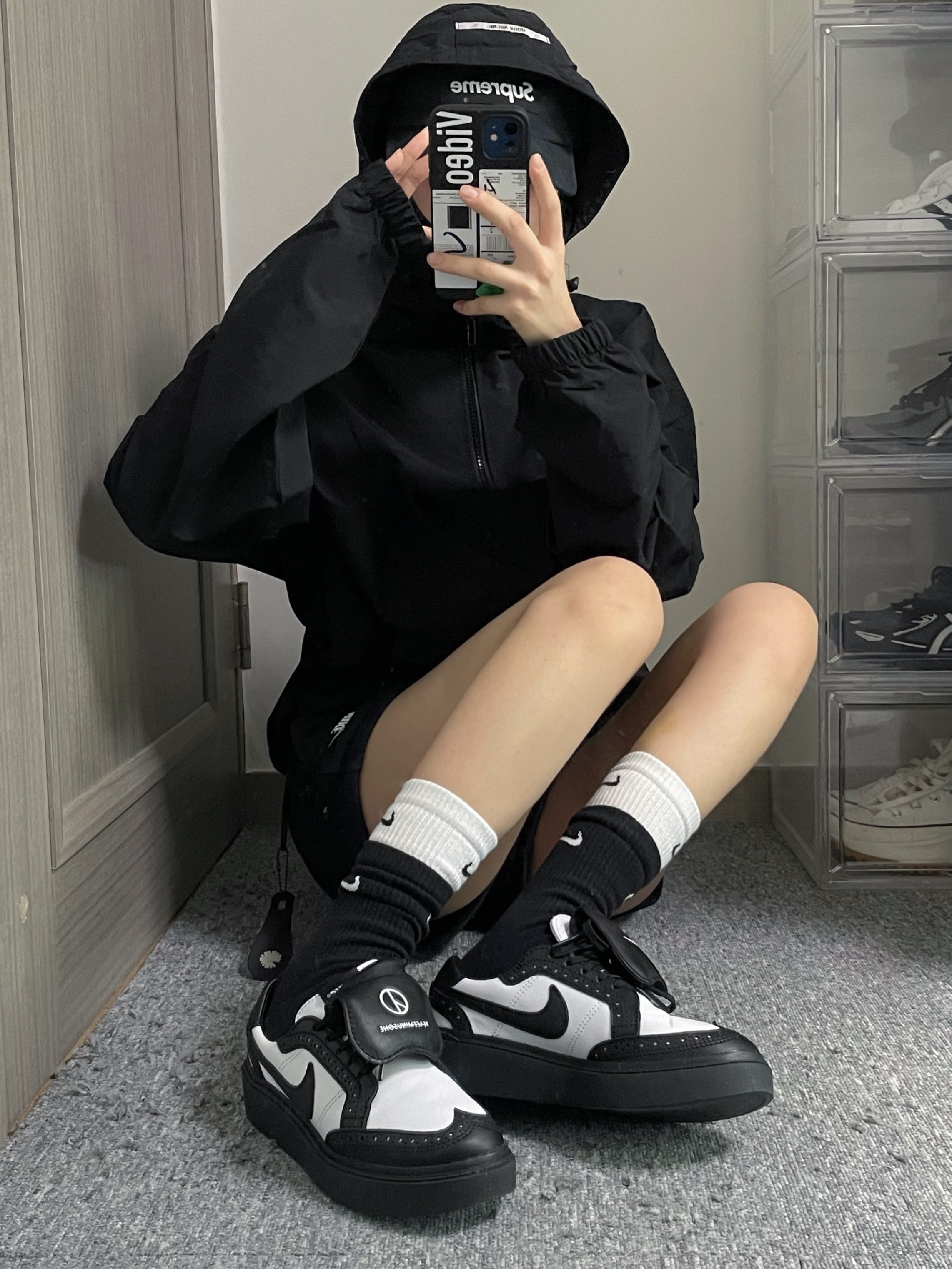 Nike x Peaceminusone Kwondo1 Black and White, Supreme Ventile Camp Cap Black - 22FW 착용 스타일 - 2