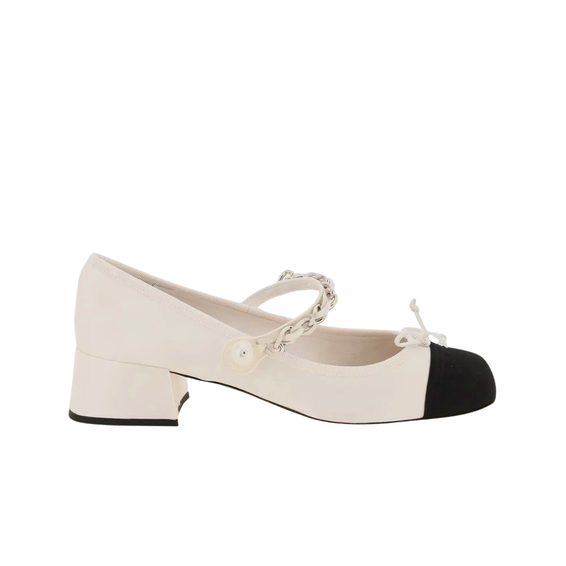 (W) 미우 미우 사틴 펌프스 화이트 블랙((W) Miu Miu Satin Pumps White Black) - 1