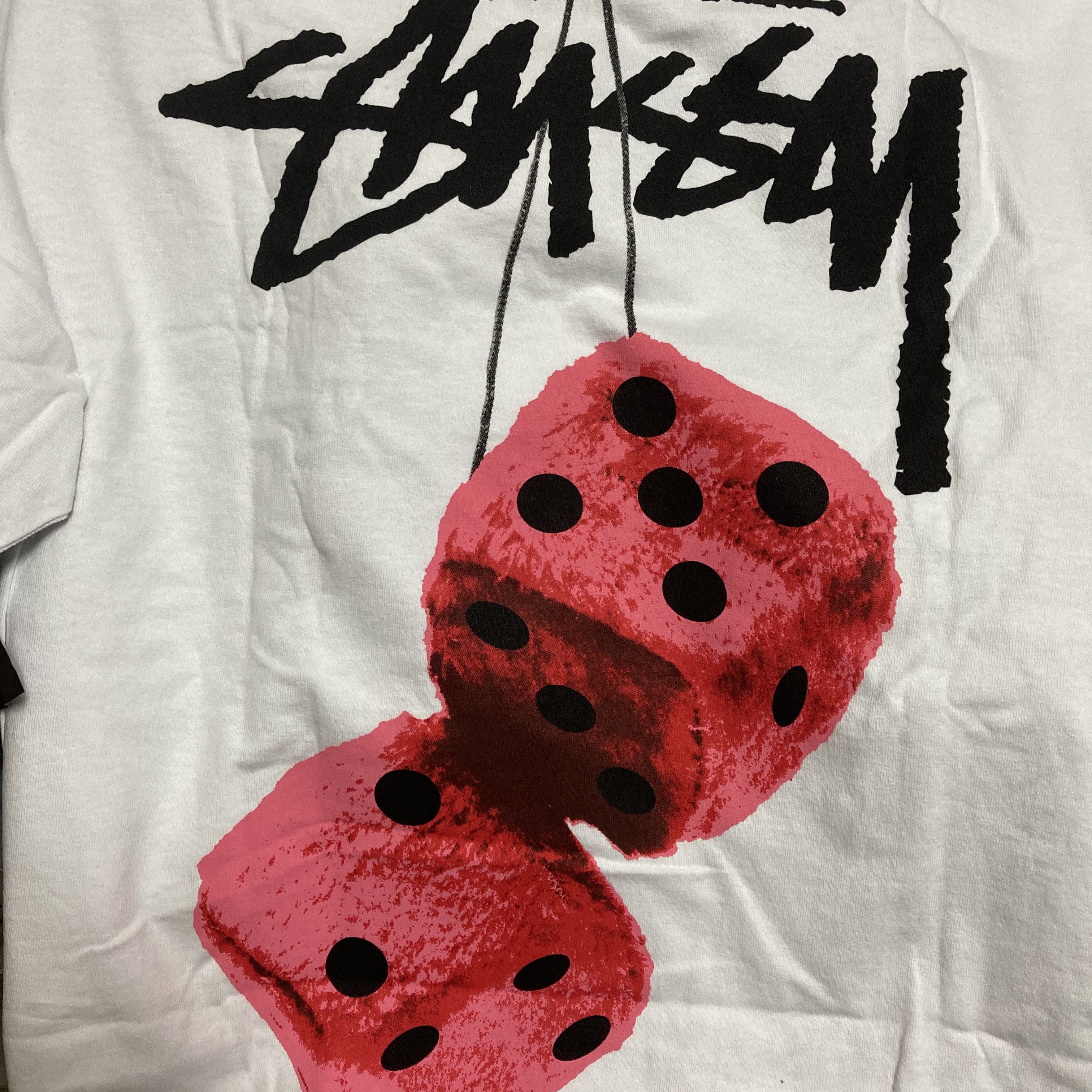 Stussy Fuzzy Dice T-Shirt White 착용 스타일 - 1