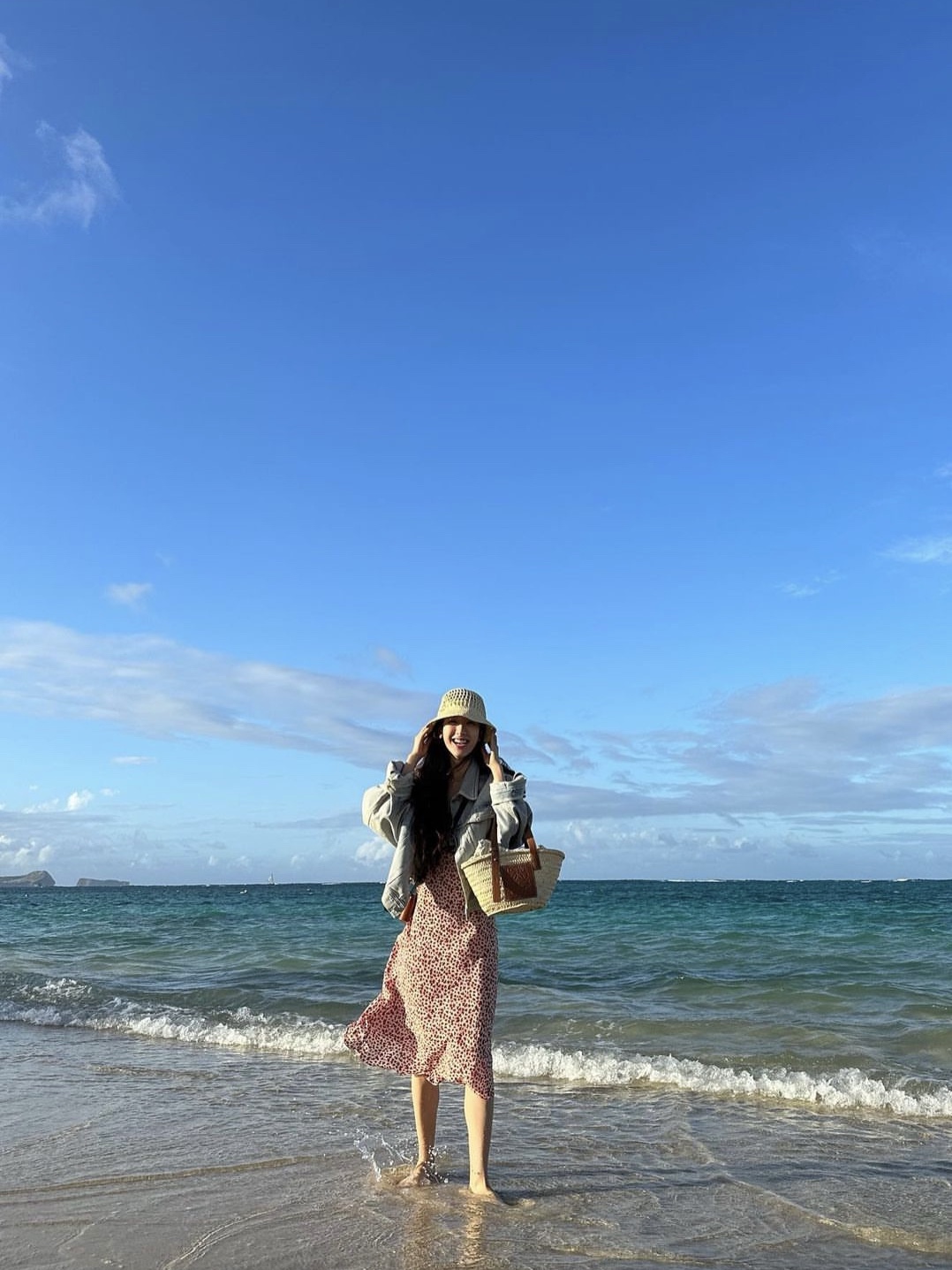 Loewe Basket Bag in Palm Leaf and Calfskin Natural Tan 착용 스타일