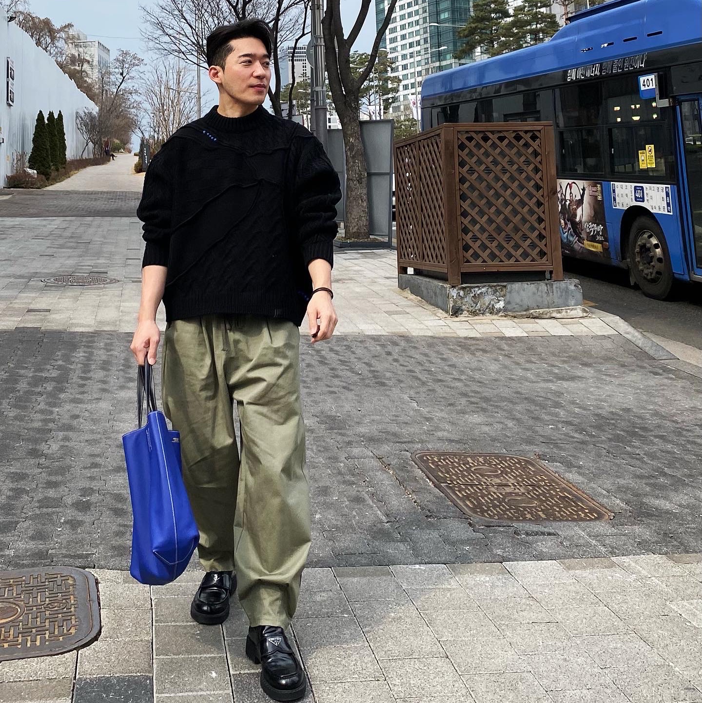 Zara x Ader Error Patchwork Oversize Knit Sweater Black 착용 스타일
