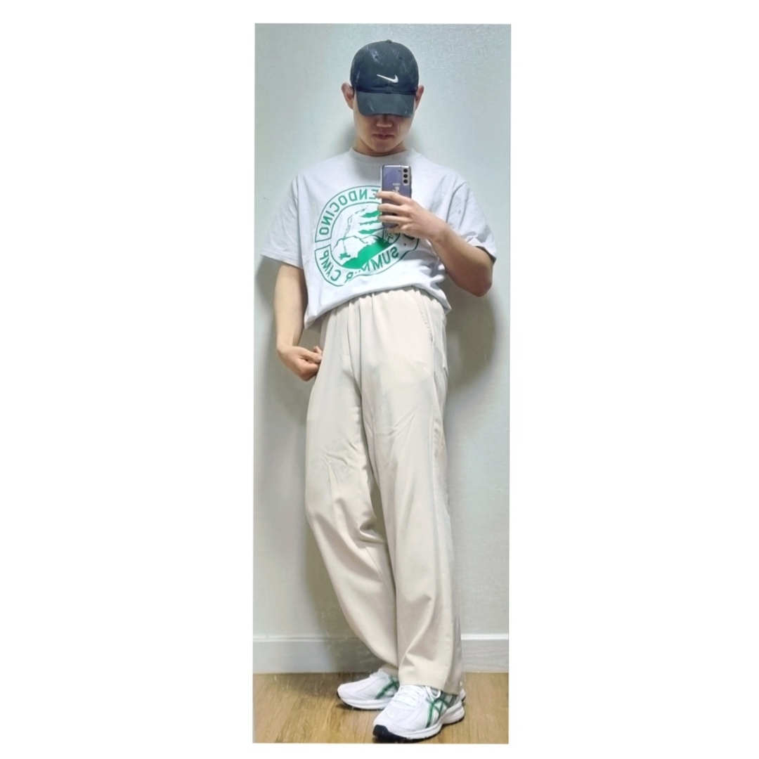 Asics Jog 100 S White Green - 2E Wide 착용 스타일