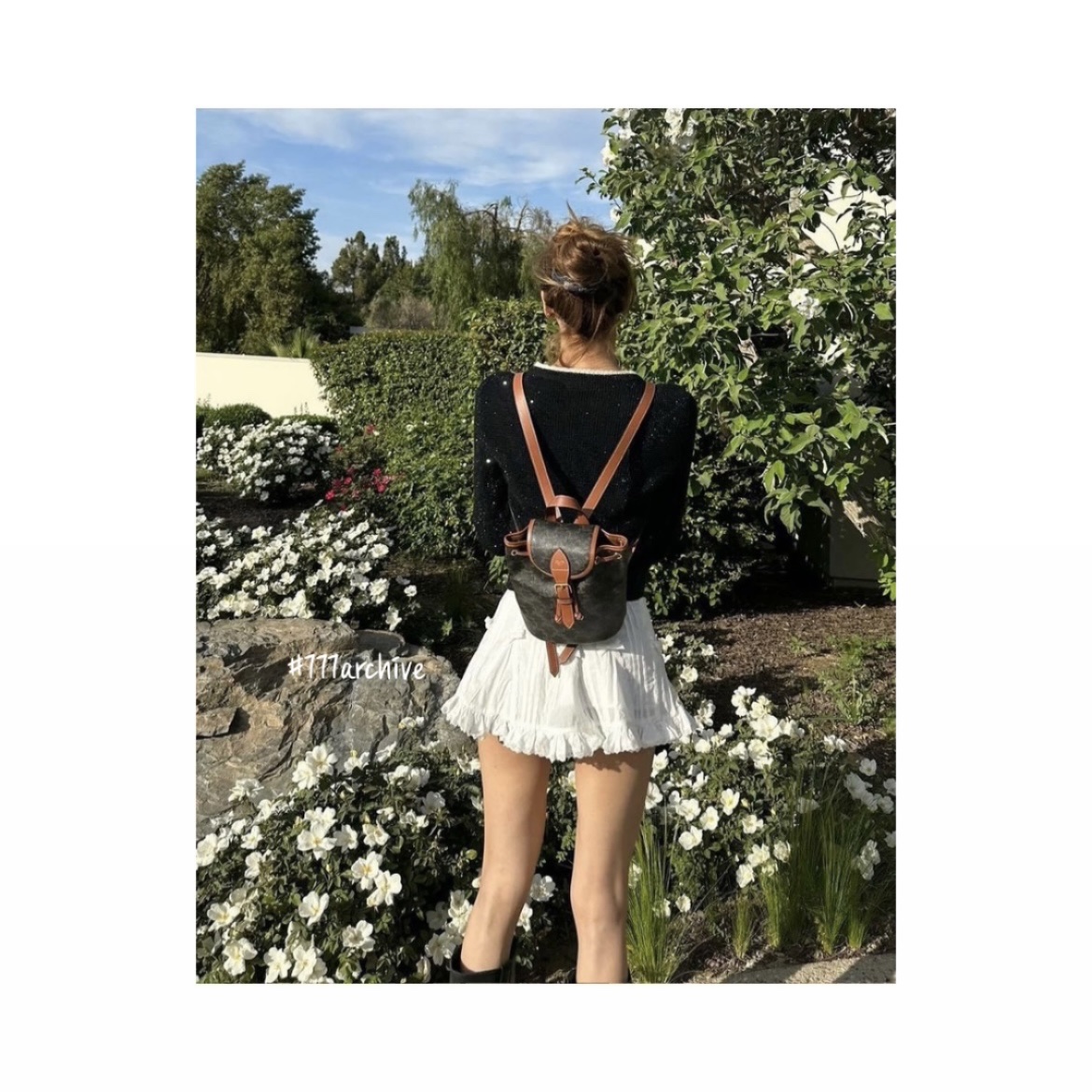Celine Mini Backpack Folco in Triomphe Canvas and Calfskin Tan 착용 스타일 - 2