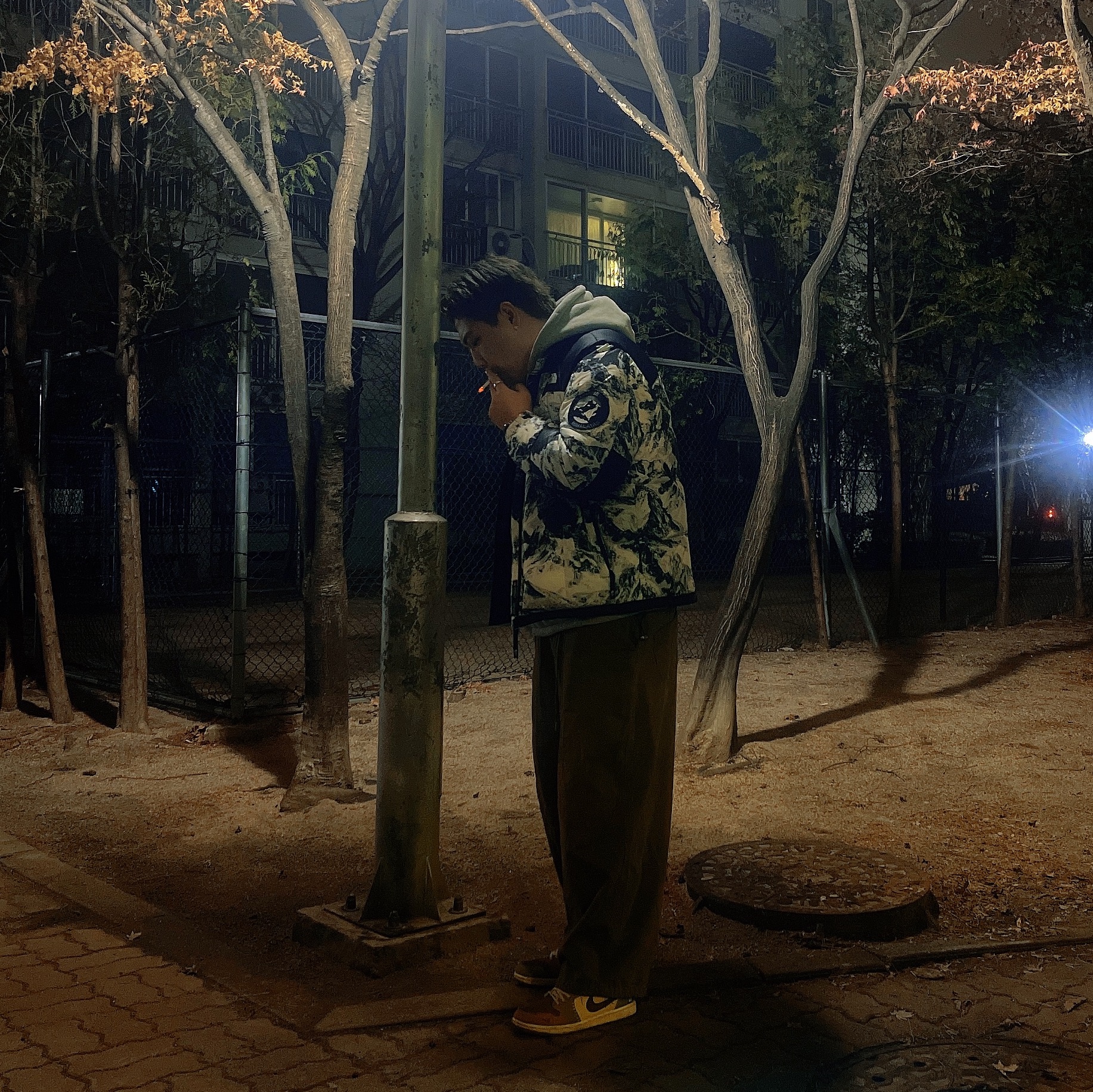 The North Face Lhotse Down Jacket Nutral Grey, Jordan 1 x Zion Williamson Retro Low OG Flax and Oil Green 착용 스타일