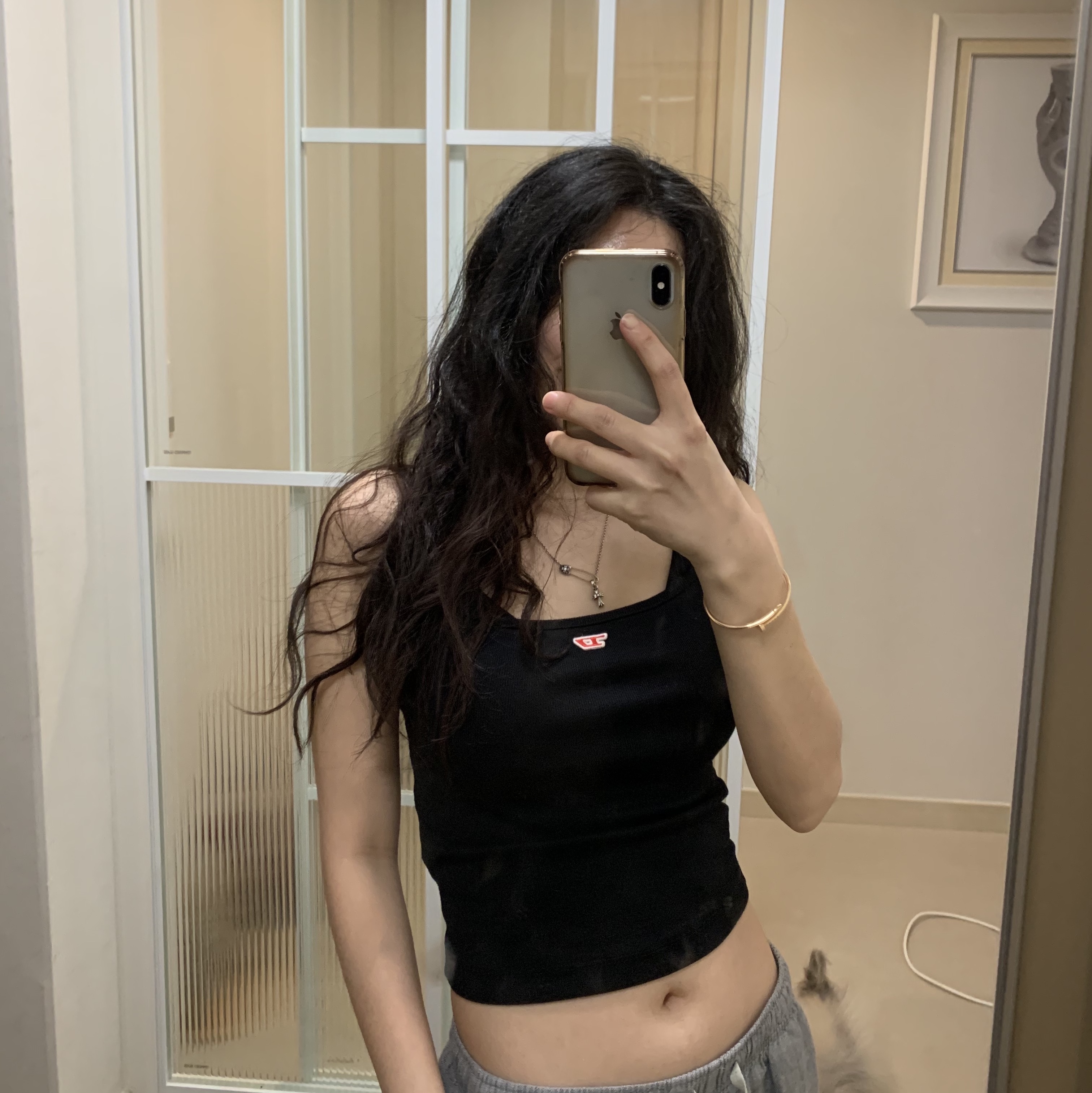 (W) Diesel T-Hop-D Responsible Cropped Tank Top Black 착용 스타일 - 1
