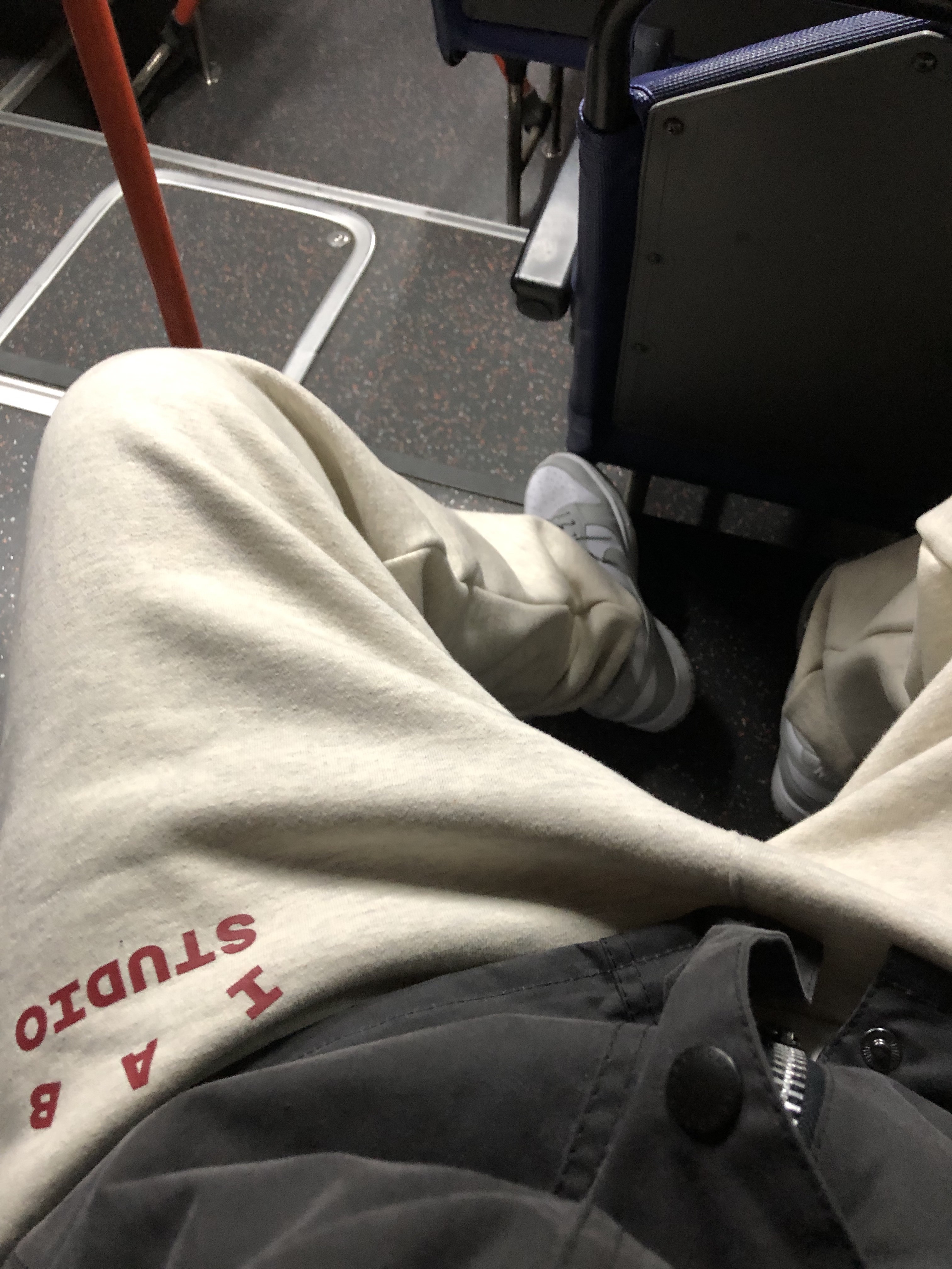IAB Studio Sweatpants Oatmeal Burgundy - 23SS, Nike Dunk Low Retro Grey Fog 착용 스타일