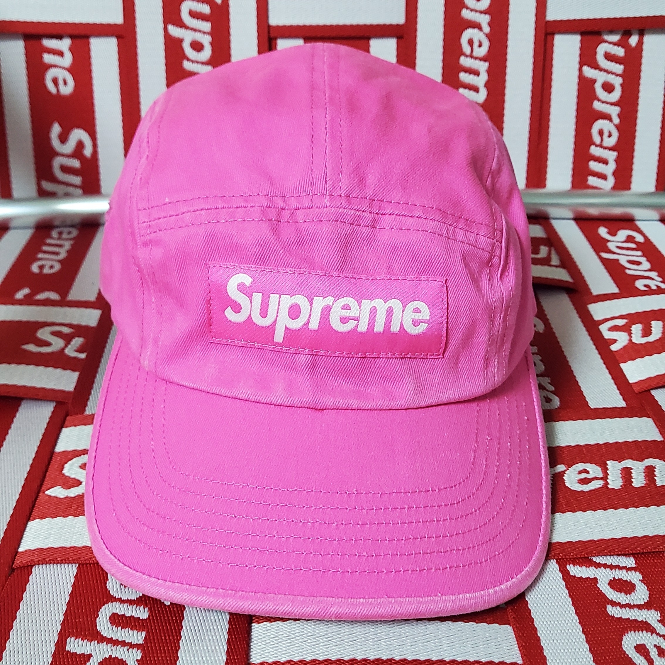 Supreme Washed Chino Twill Camp Cap Pink - 23SS 착용 스타일