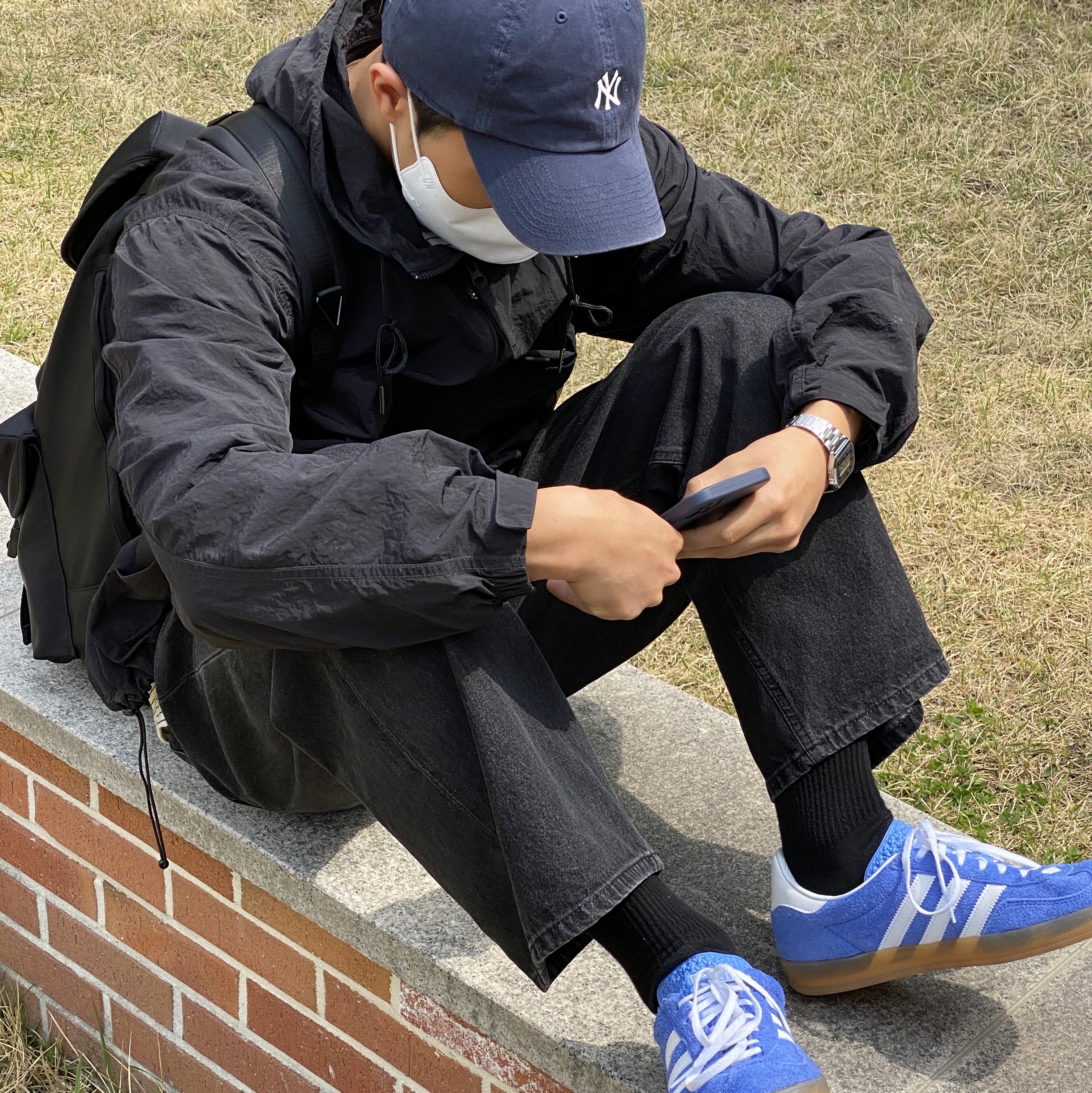 (W) Adidas Gazelle Indoor Blue Fusion Cloud White 착용 스타일 - 2