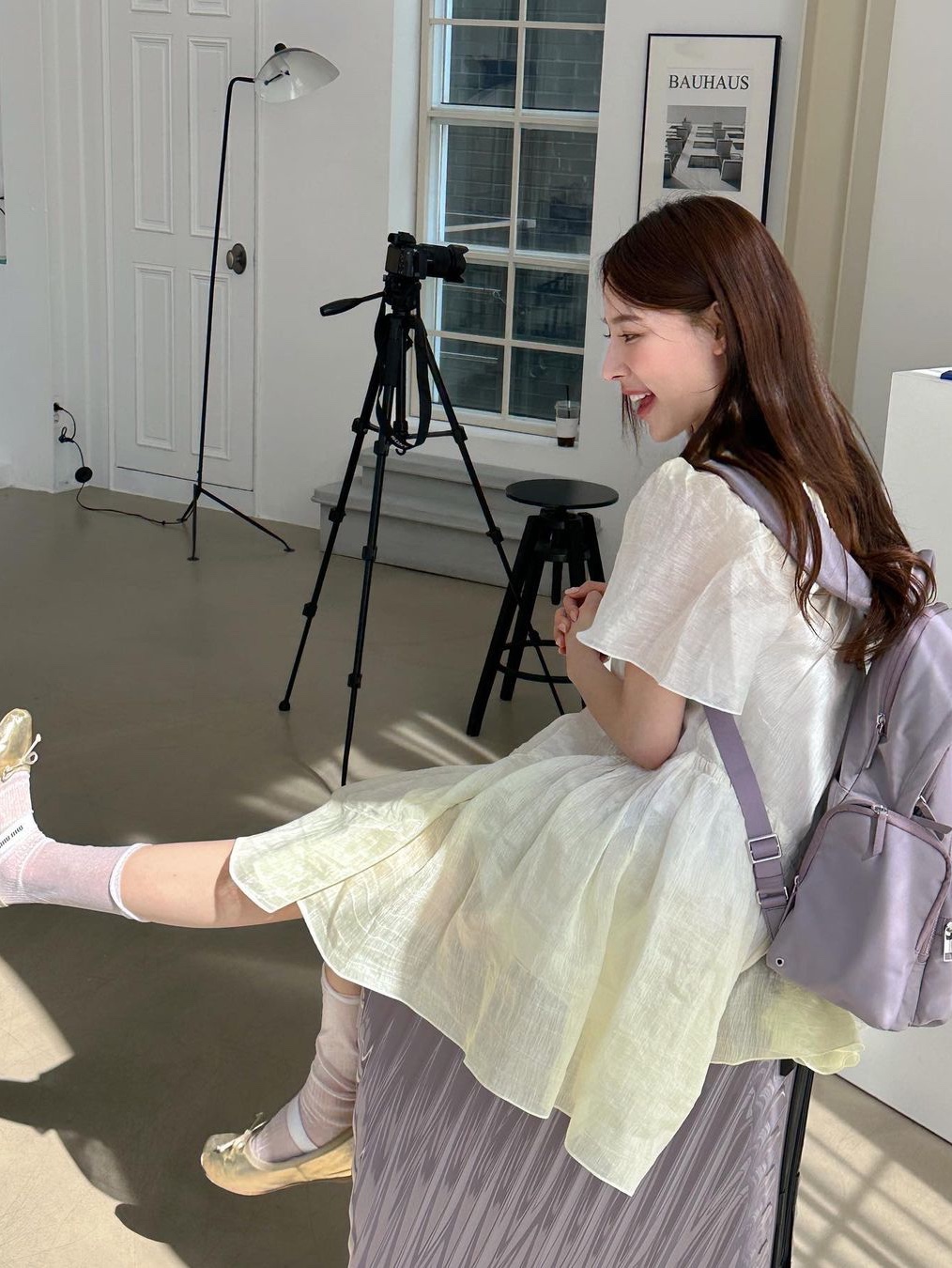 (W) MIu Miu Mordore Nappa Leather Ballerinas Pyrite 착용 스타일